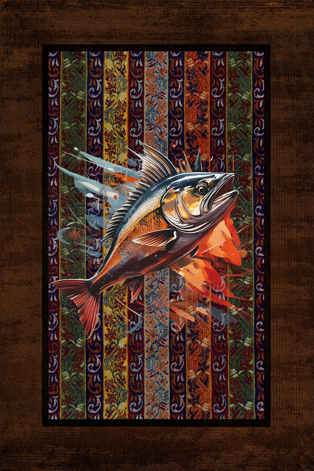 Etnik Desenli Balık Figürlü Kaymaz Tabanlı Yıkanabilir Halı