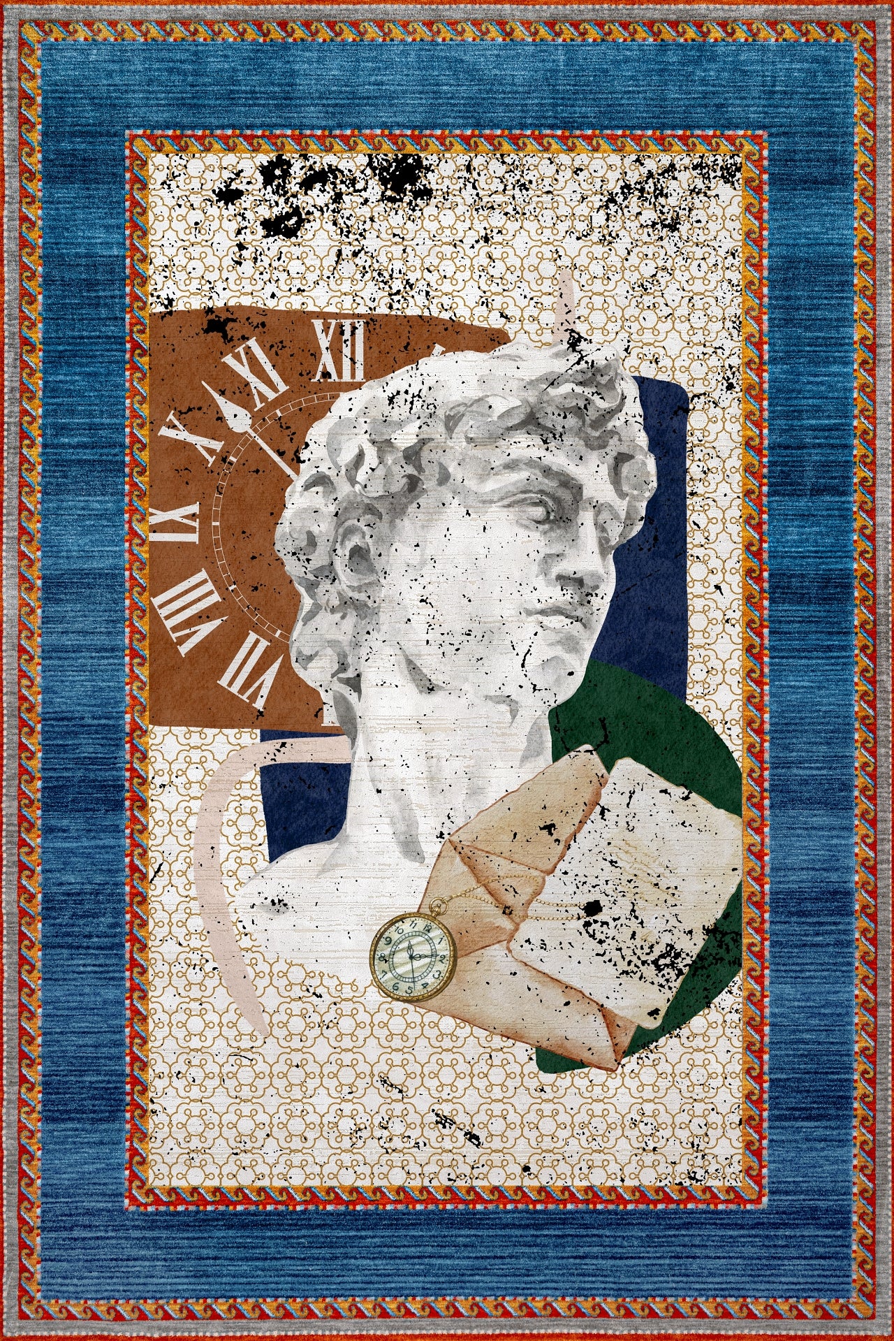 Heykel Desenli Kaymaz Tabanlı Yıkanabilir Halı