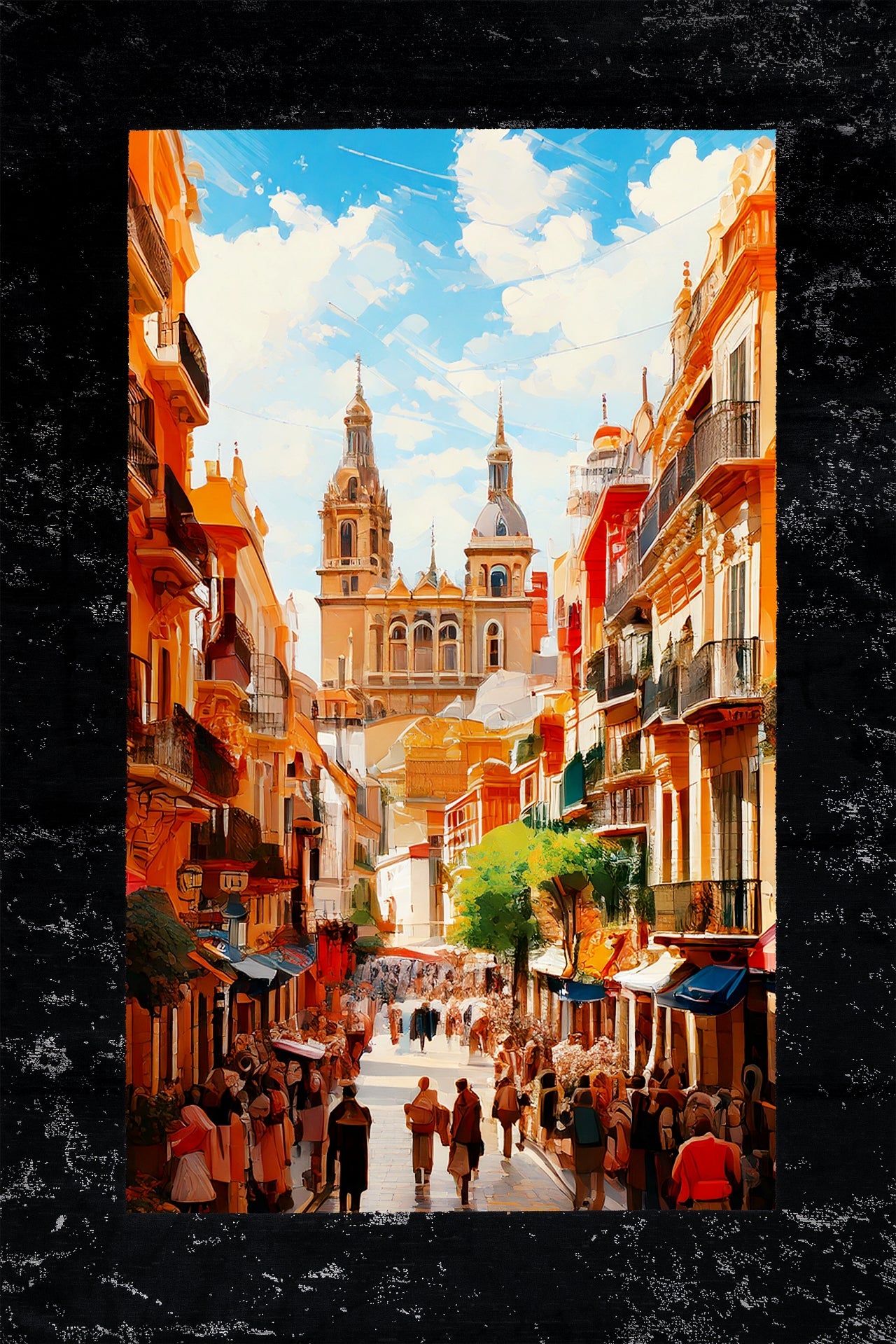 İspanya Sokakları Kaymaz Tabanlı Yıkanabilir Halı