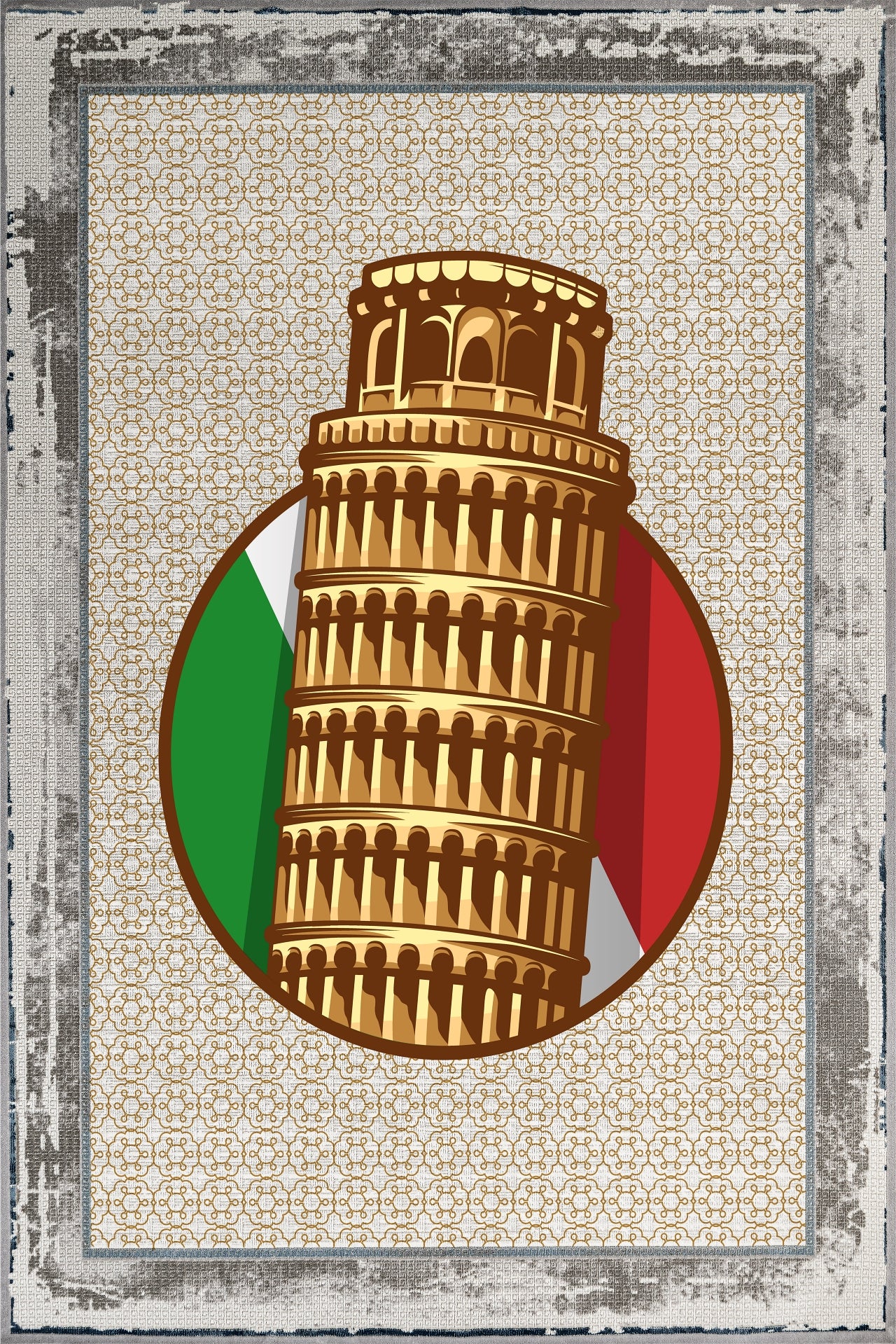 Pisa Kulesi Kaymaz Tabanlı Yıkanabilir Halı