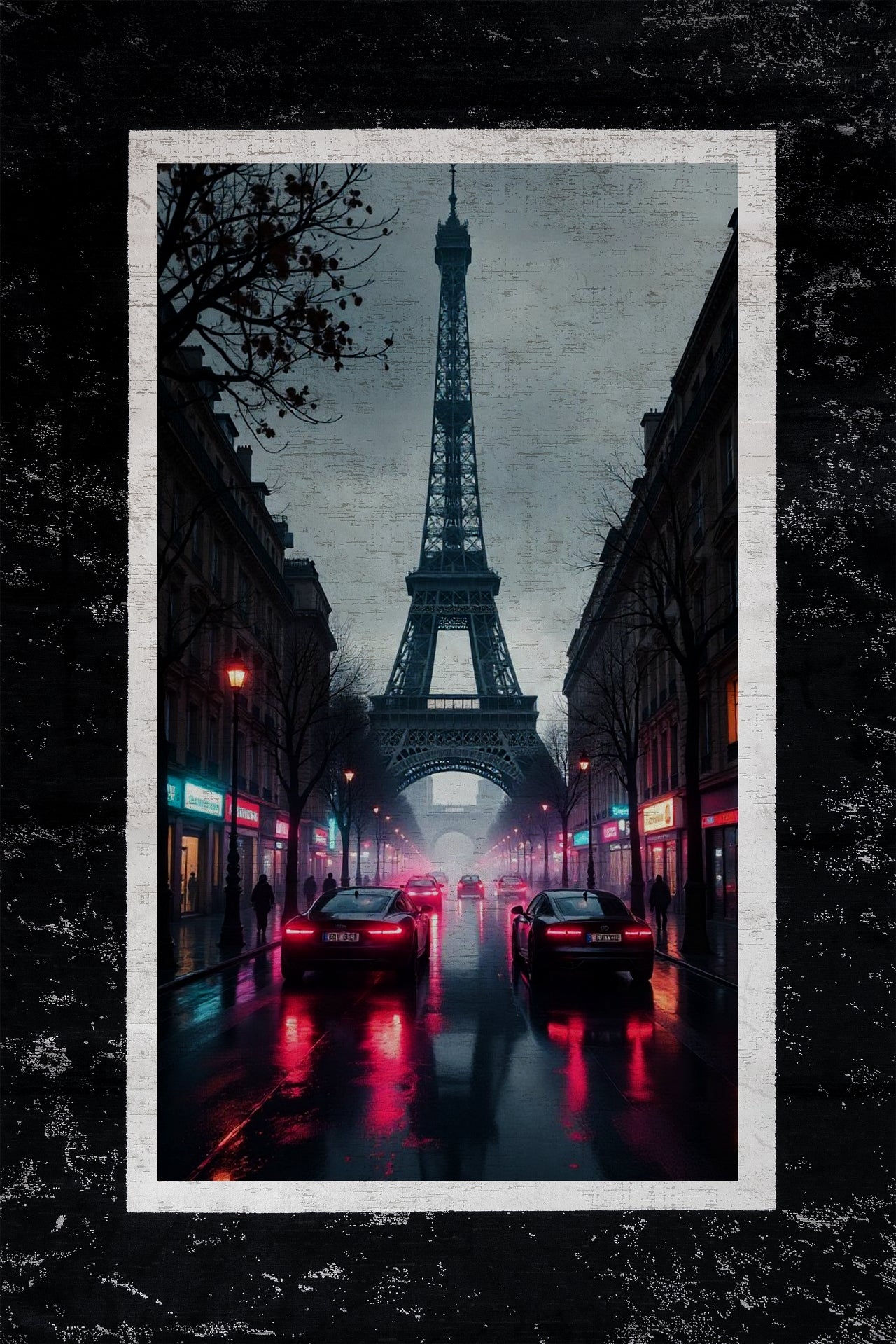 Eyfel Kulesi Trafik Detaylı Kaymaz Tabanlı Yıkanabilir Halı