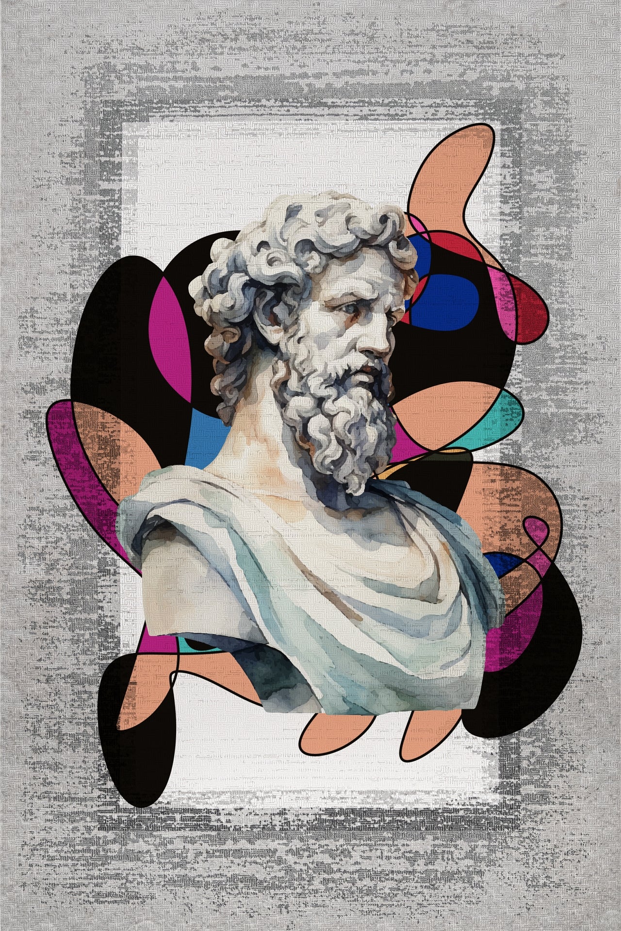 Renkli Heykel Desenli Kaymaz Tabanlı Yıkanabilir Halı