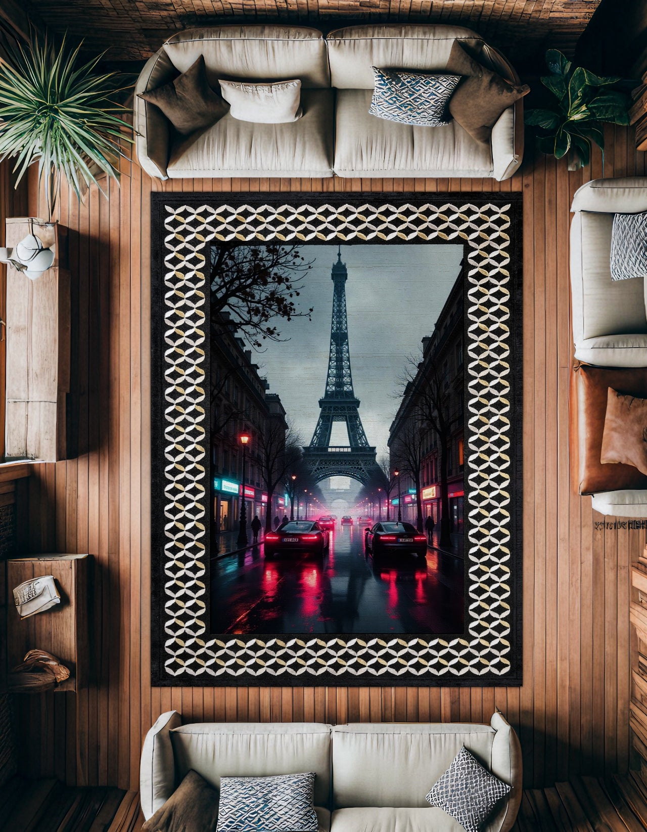 Eyfel Kulesi Kaymaz Tabanlı Yıkanabilir Halı