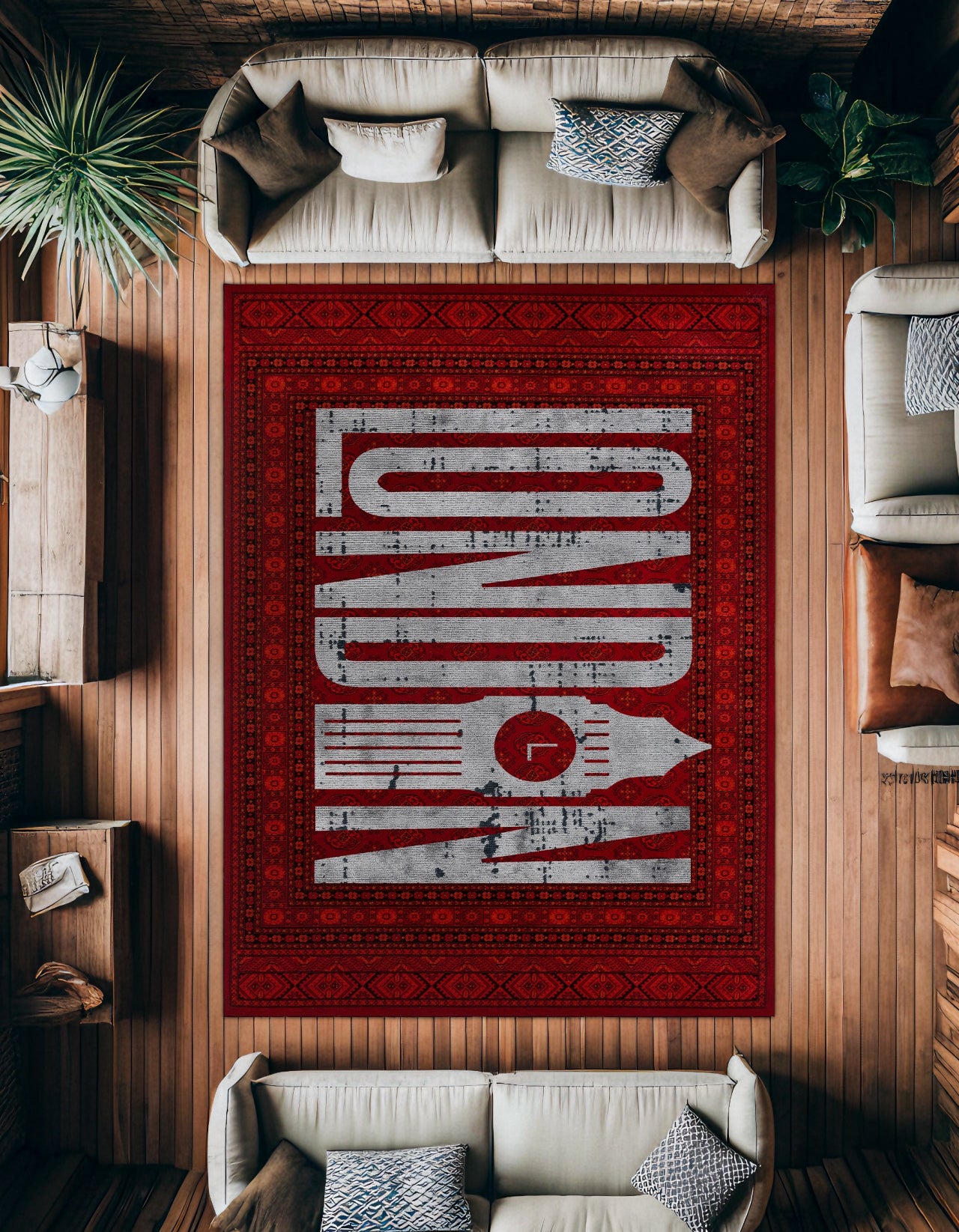 London Temalı Kaymaz Tabanlı Yıkanabilir Halı