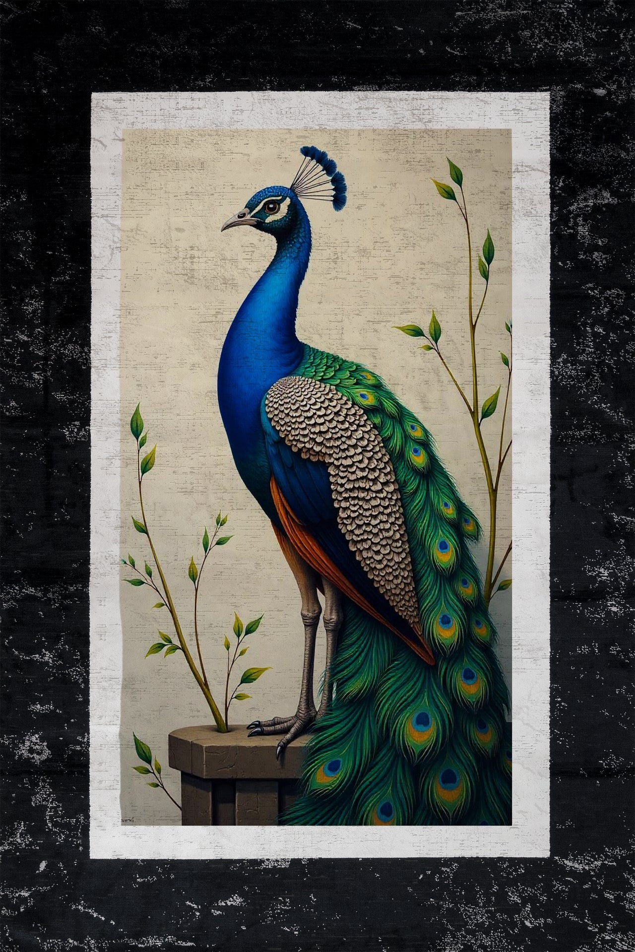 Tavus Kuşu Desenli Kaymaz Tabanlı Yıkanabilir Halı