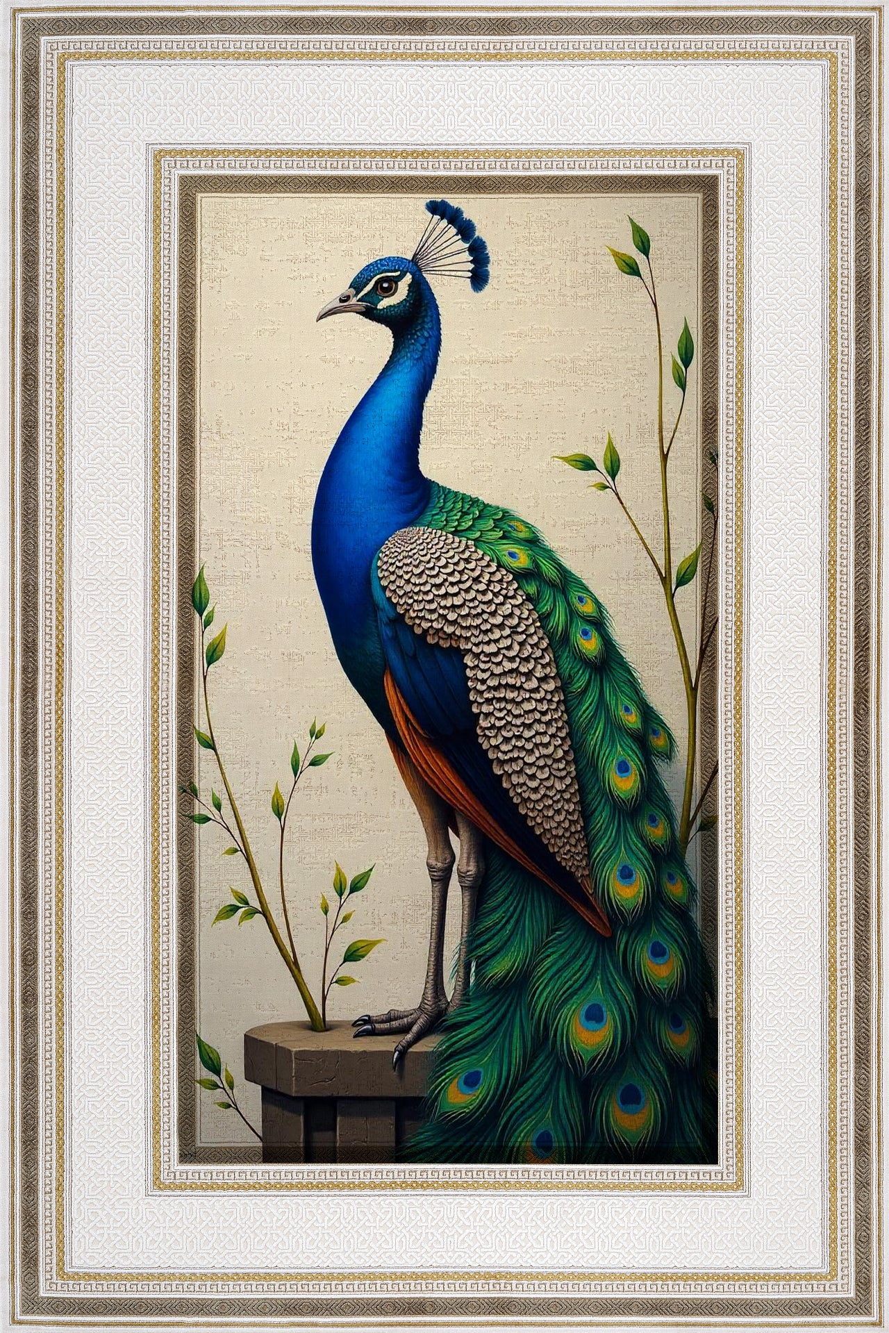 TAVUS KUŞU Desenli Kaymaz Tabanlı Yıkanabilir Halı