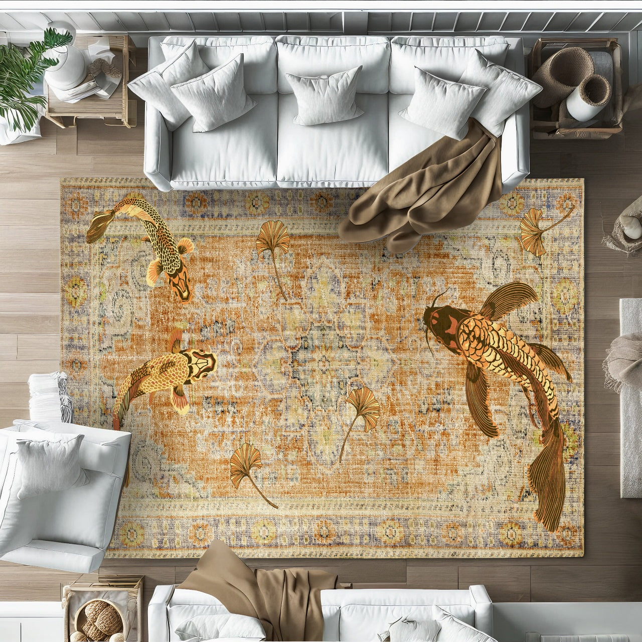 RUSTİK KOİ Yıkanabilir Kaymaz Tabanlı Halı