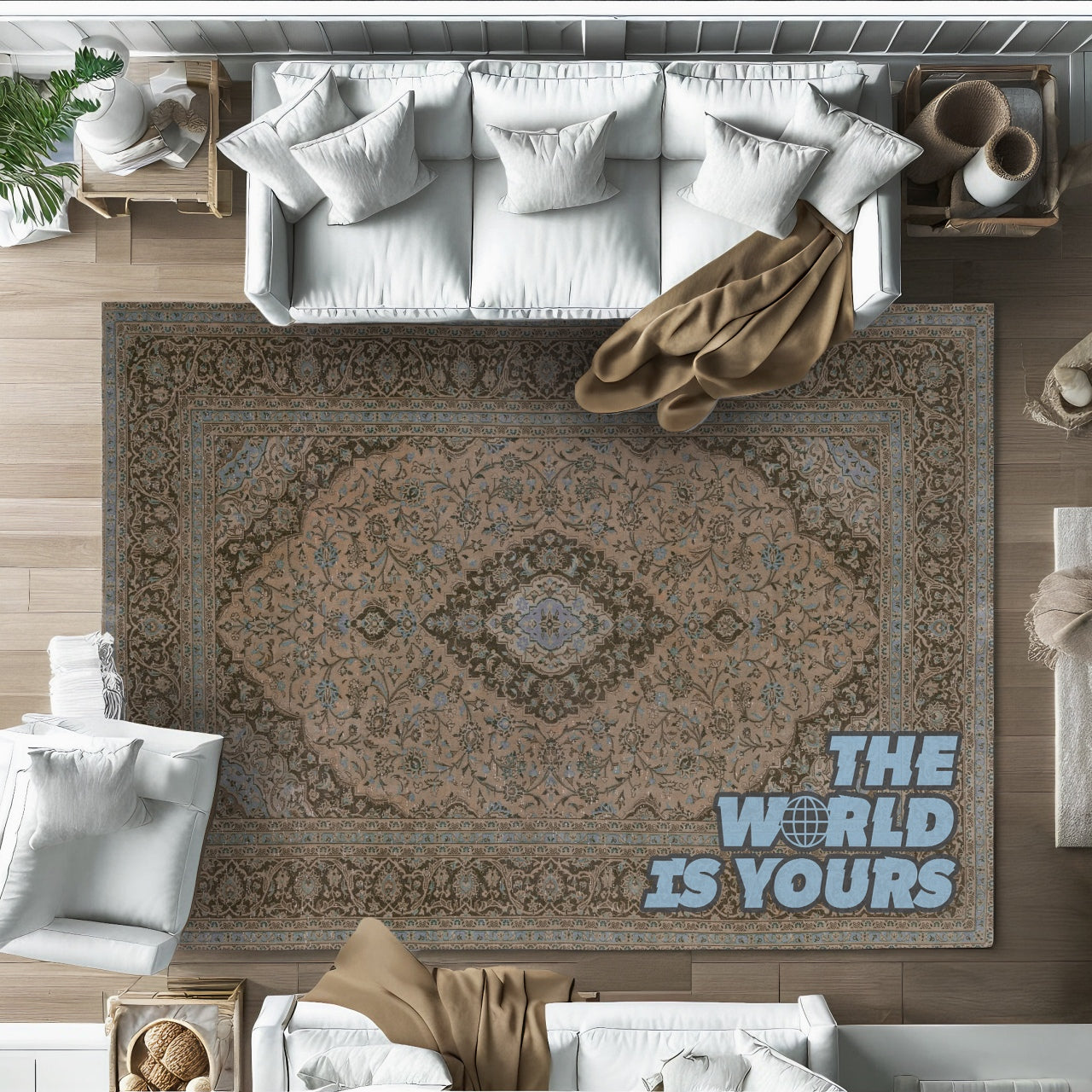 Etnik Slogan Kaymaz Tabanlı Yıkanabilir Halı