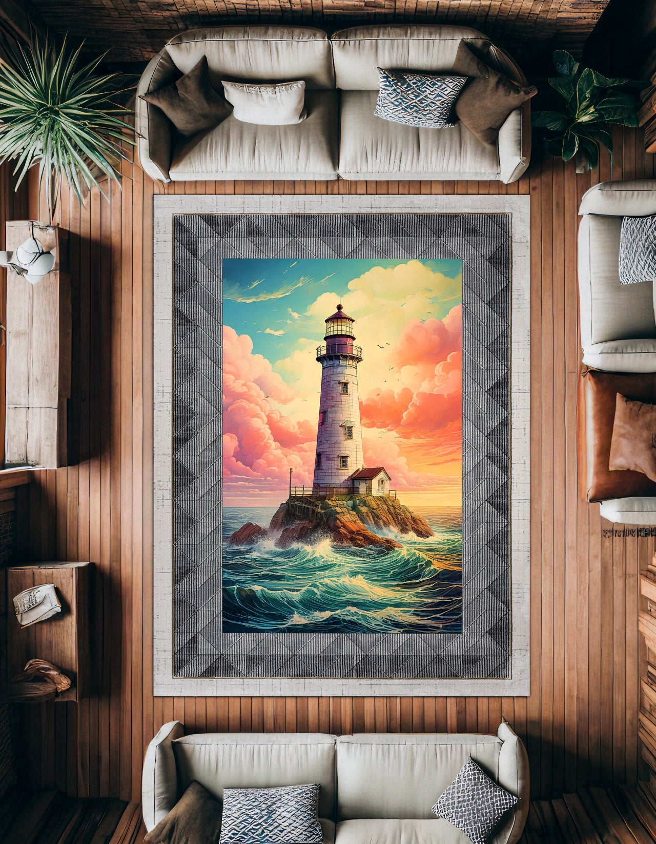 Deniz Feneri Kaymaz Tabanlı Yıkanabilir Halı