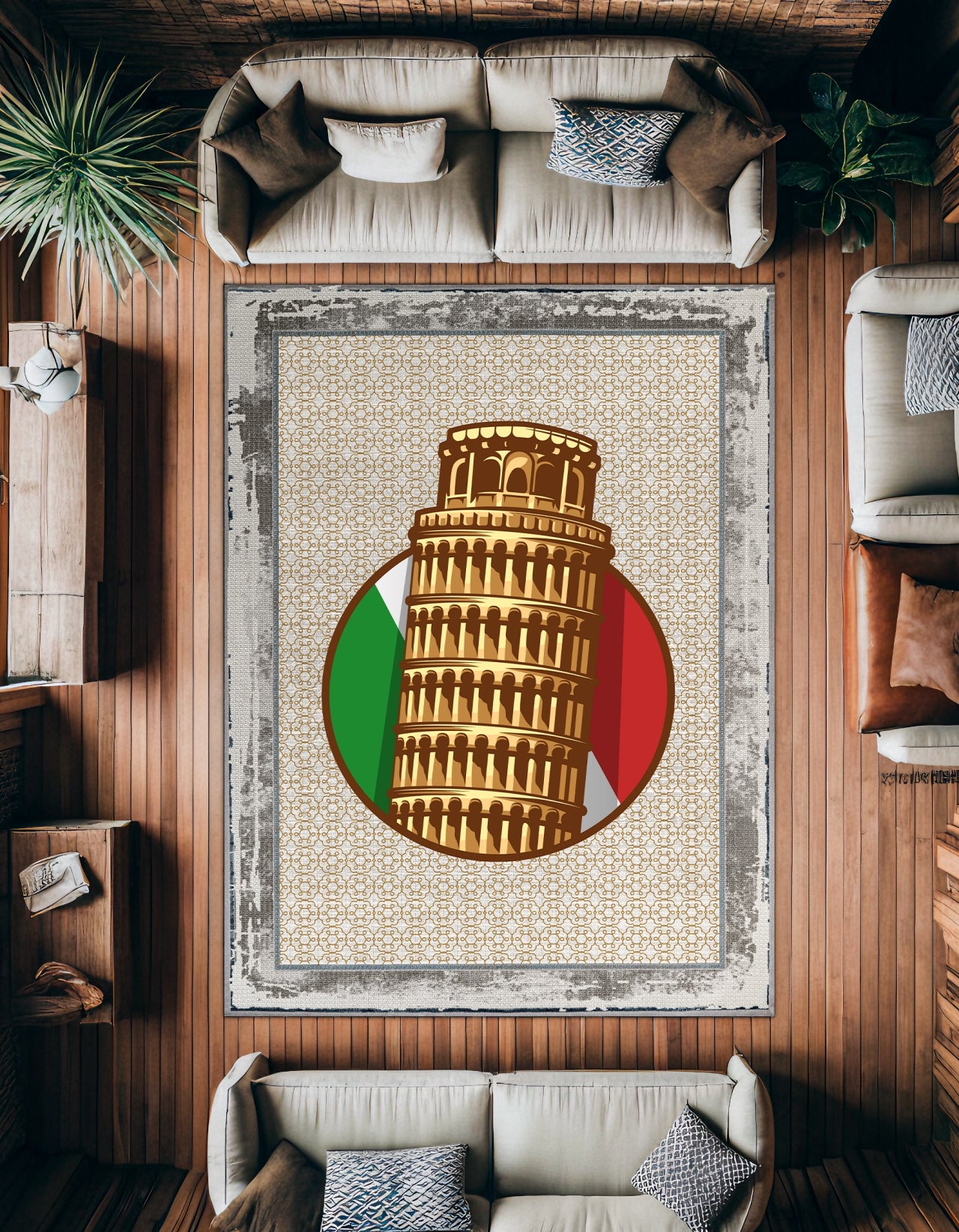 Pisa Kulesi Kaymaz Tabanlı Yıkanabilir Halı