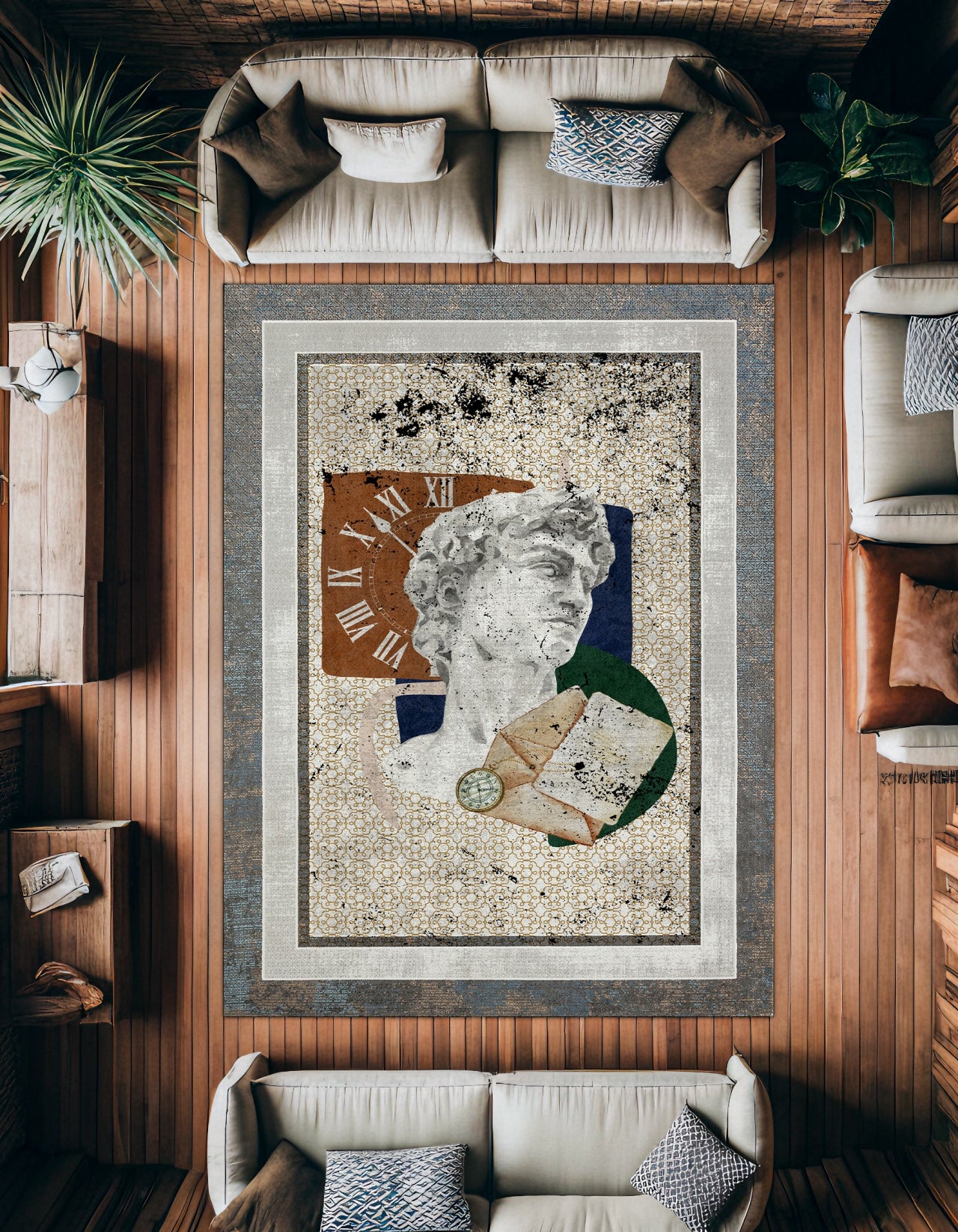 Caeser Desenli Kaymaz Tabanlı Yıkanabilir Halı