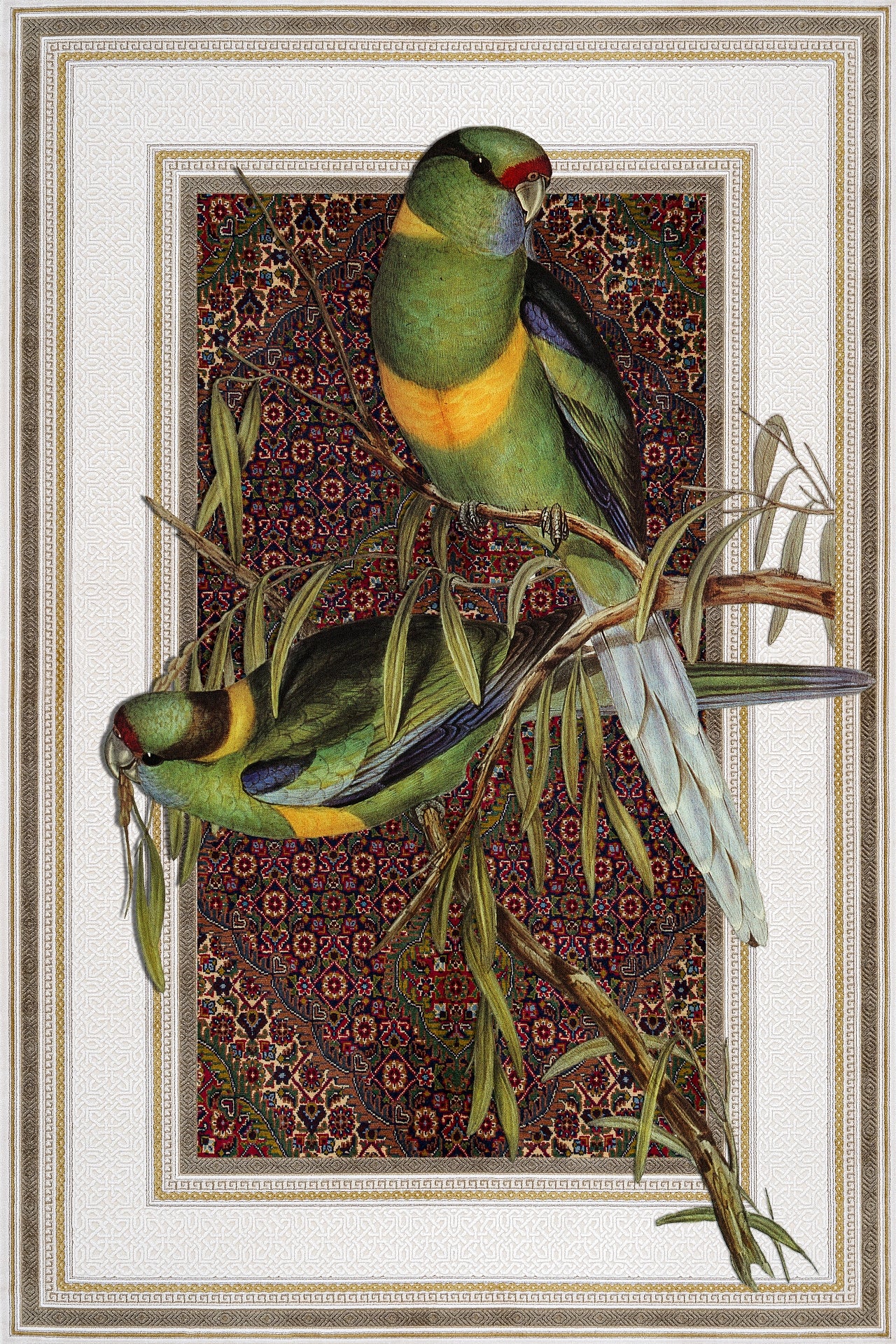 Yeşil Papağan Desenli Kaymaz Tabanlı Yıkanabilir Halı