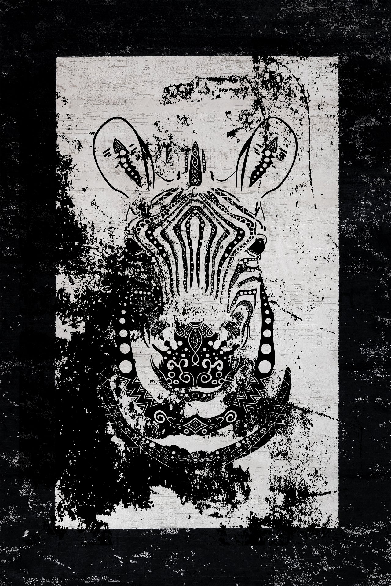 Zebra Desenli Kaymaz Tabanlı Yıkanabilir Halı