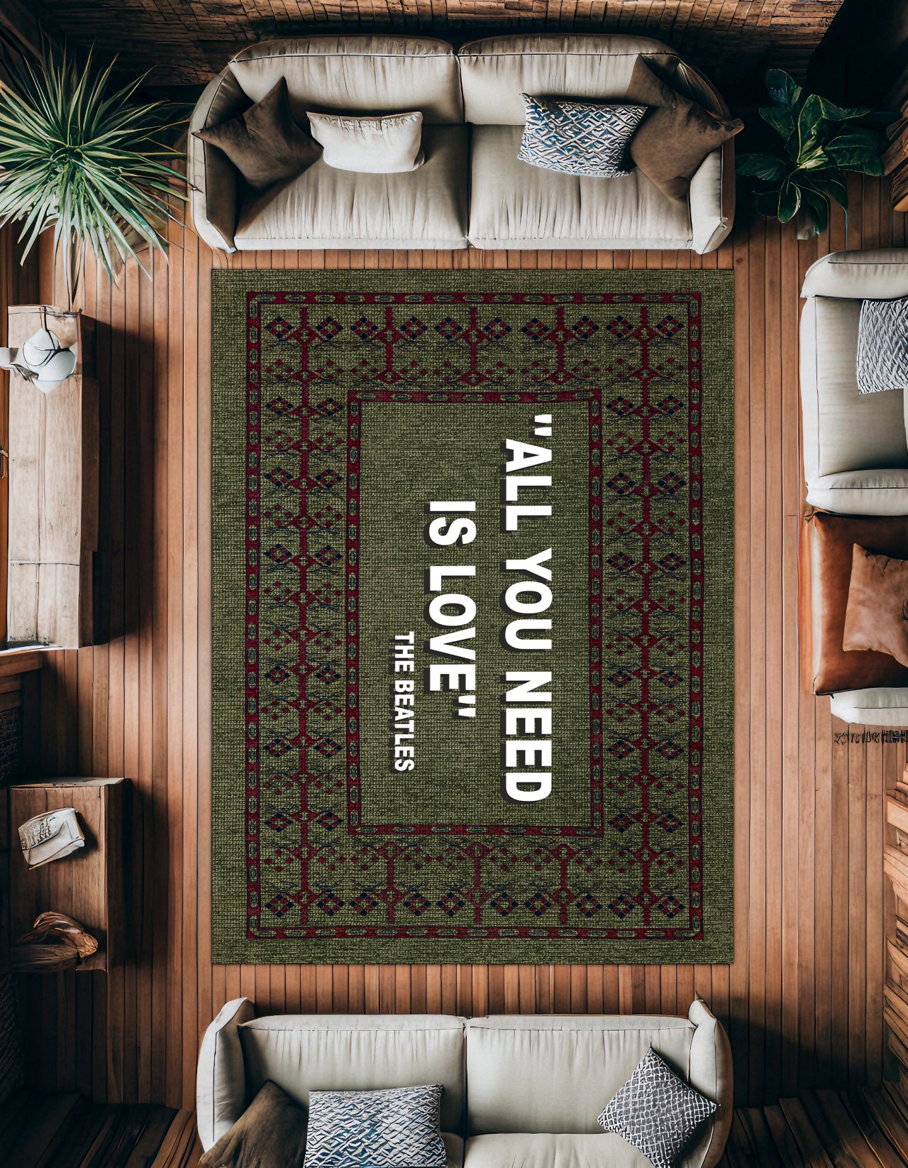 All You Need Is Love Kaymaz Tabanlı Yıkanabilir Halı