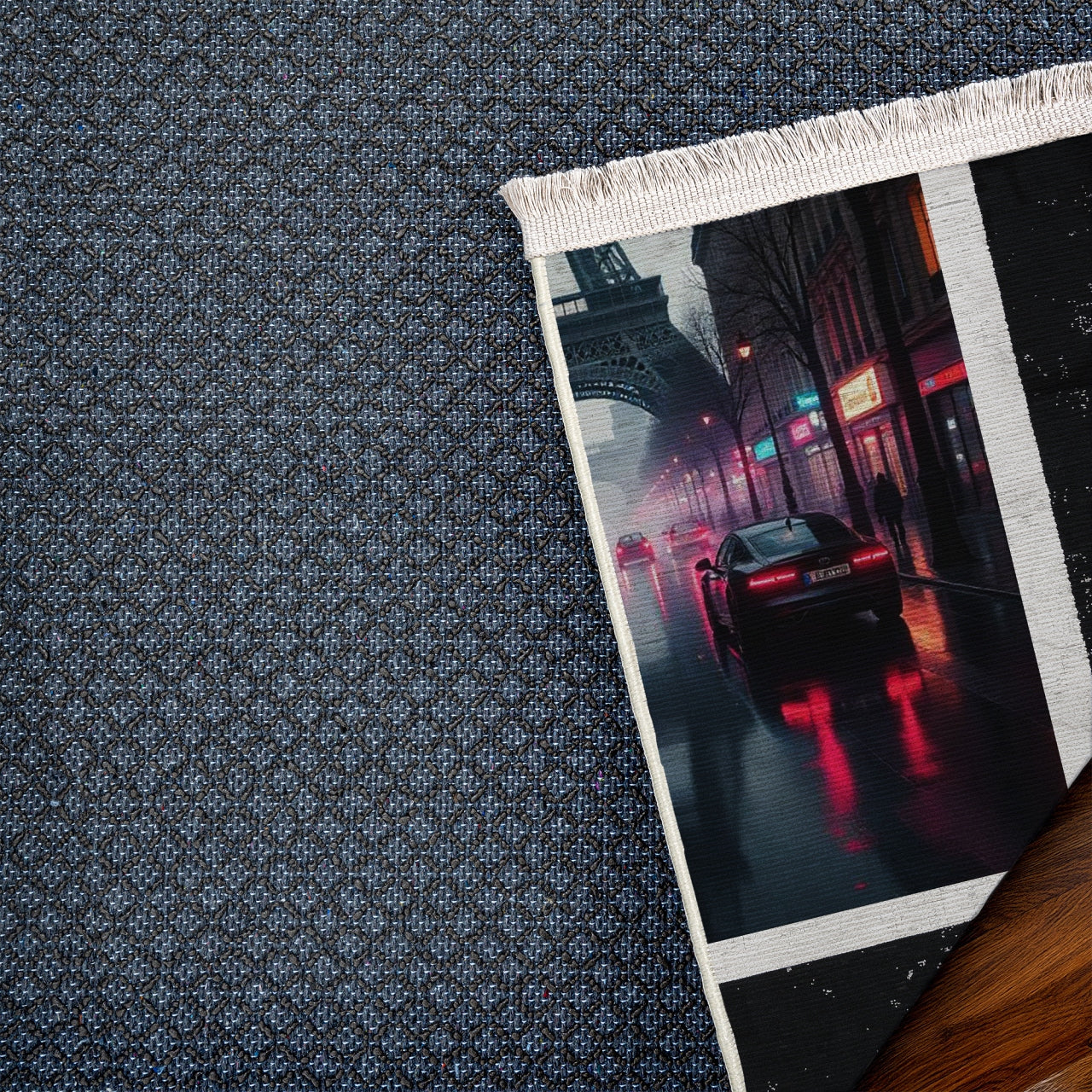 Eyfel Kulesi Trafik Detaylı Kaymaz Tabanlı Yıkanabilir Halı