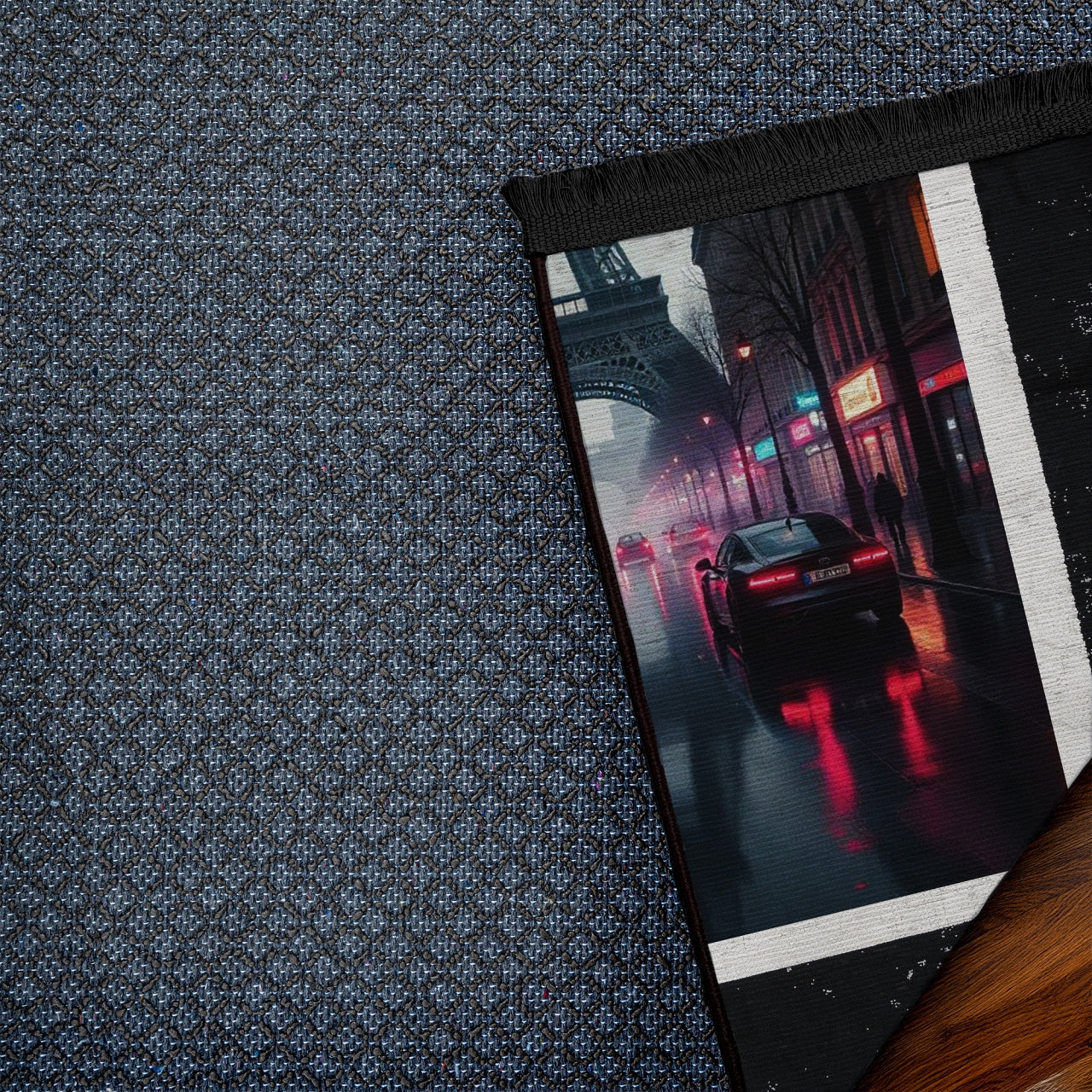 Eyfel Kulesi Trafik Detaylı Kaymaz Tabanlı Yıkanabilir Halı