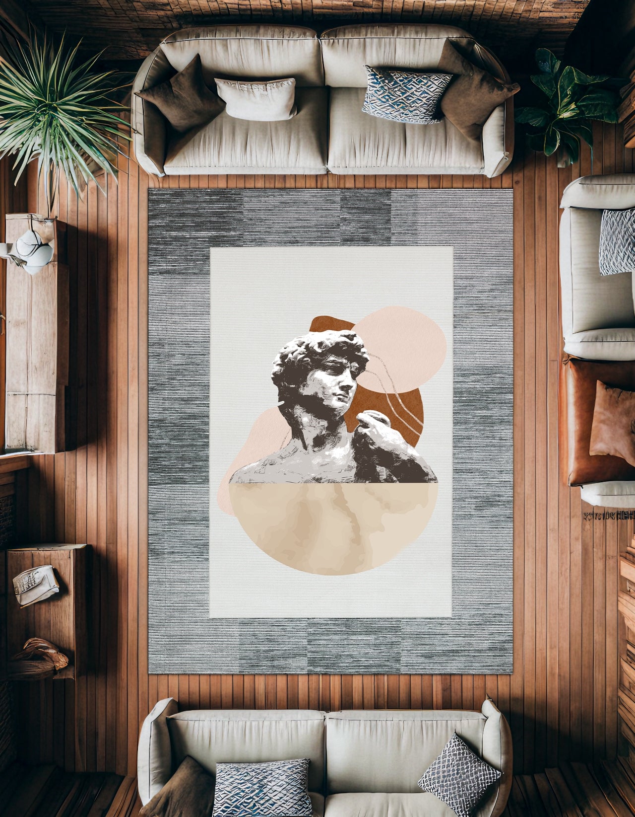 Michelangelo David Kaymaz Tabanlı Yıkanabilir Halı