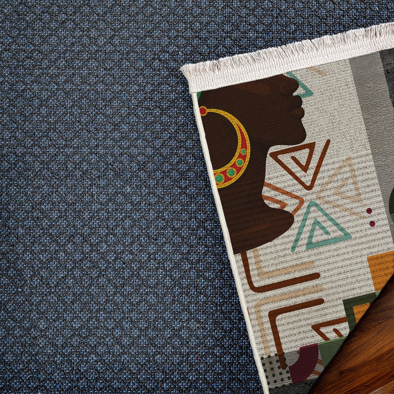 Geometrik Kadın Desenli Kaymaz Tabanlı Yıkanabilir Halı