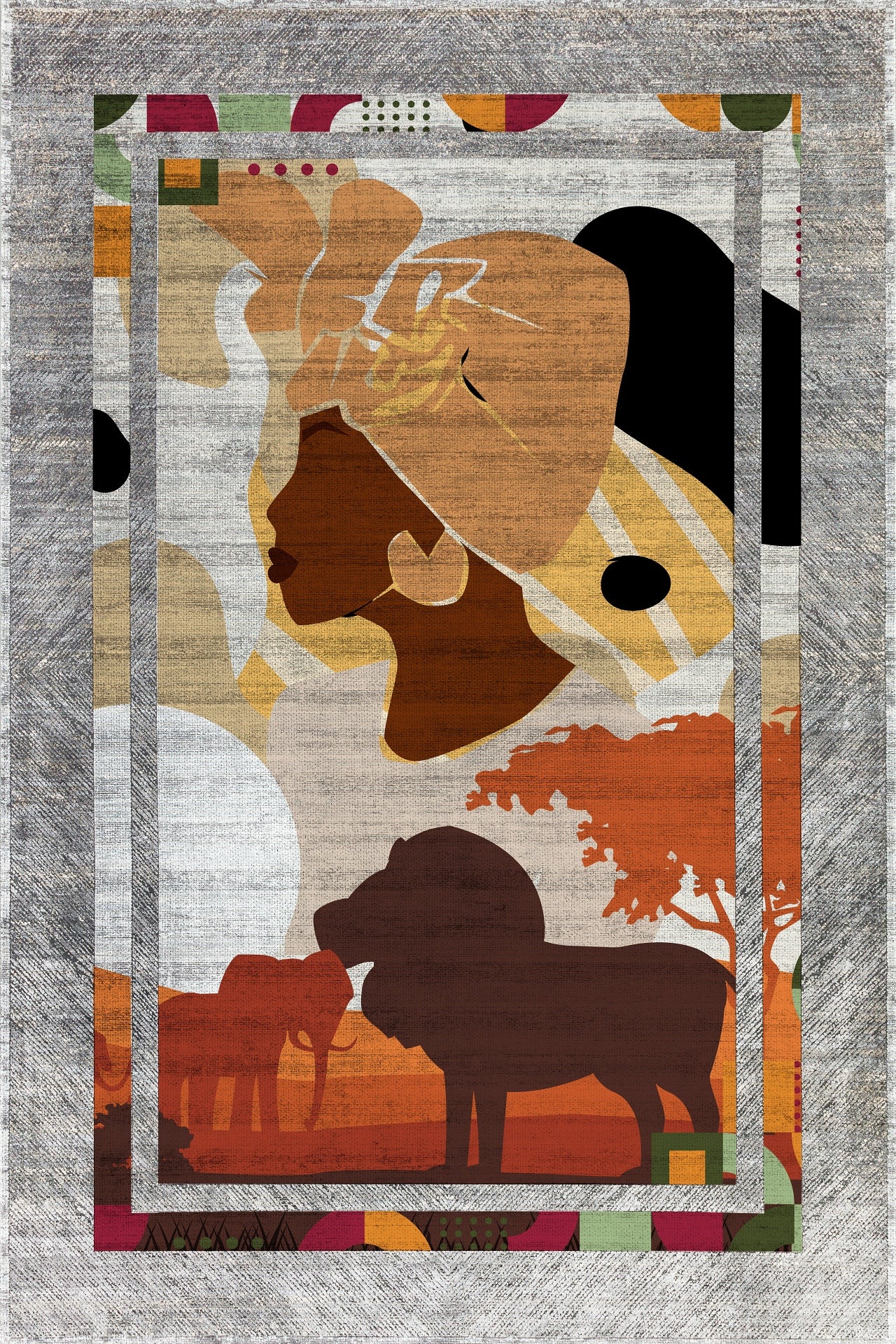 Safari Temalı Kaymaz Tabanlı Yıkanabilir Halı