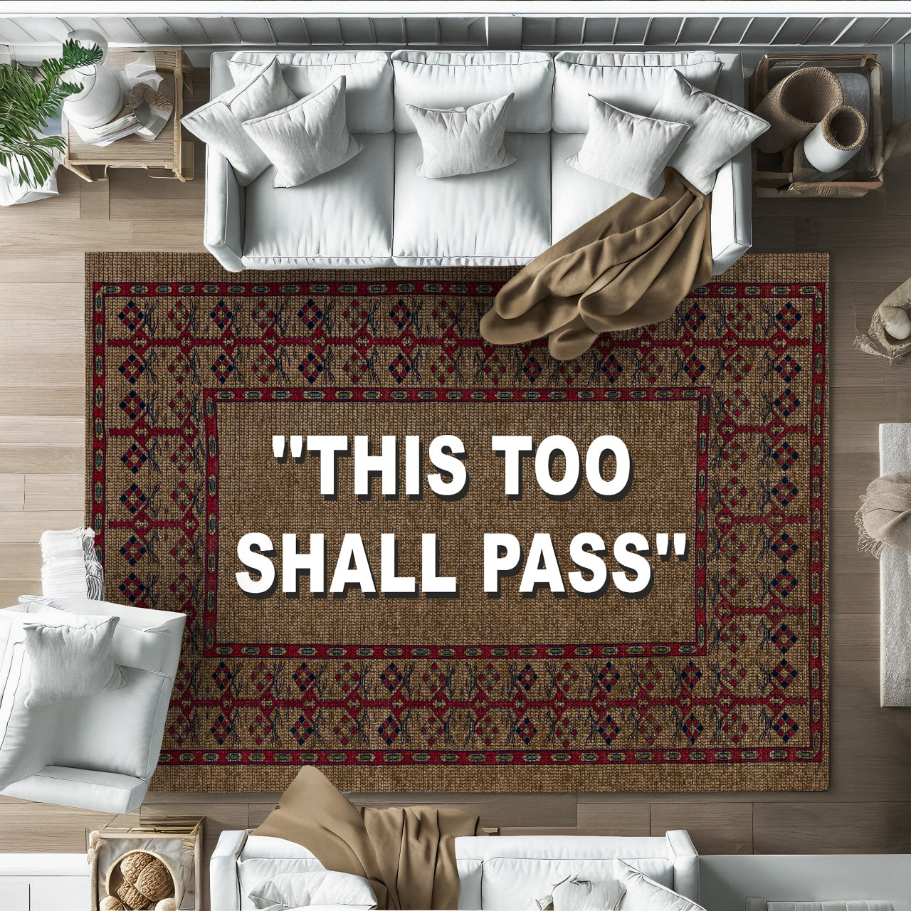 This To Shall Pass Kaymaz Tabanlı Yıkanabilir Halı