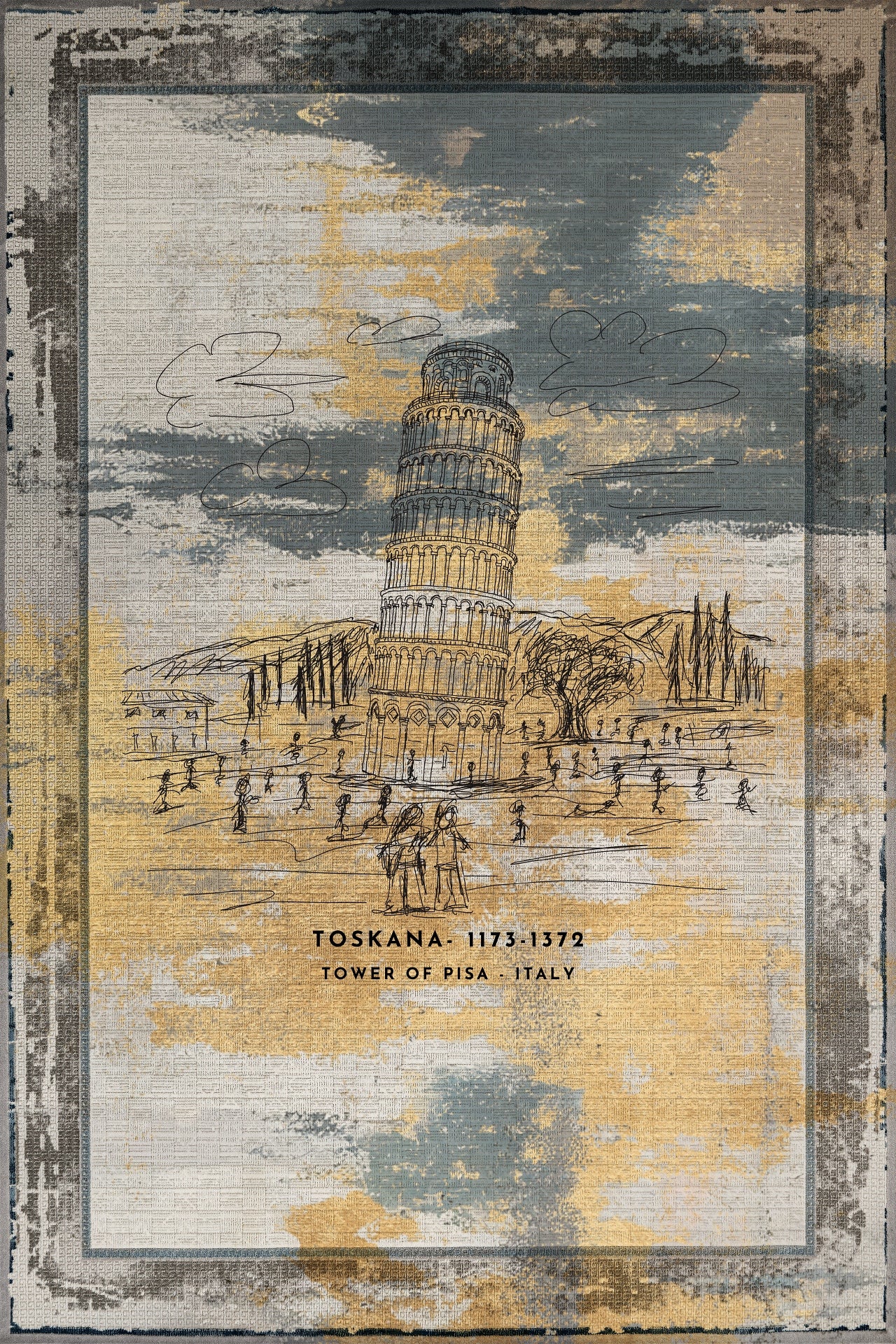 Pisa Kulesi Kaymaz Tabanlı Yıkanabilir Halı