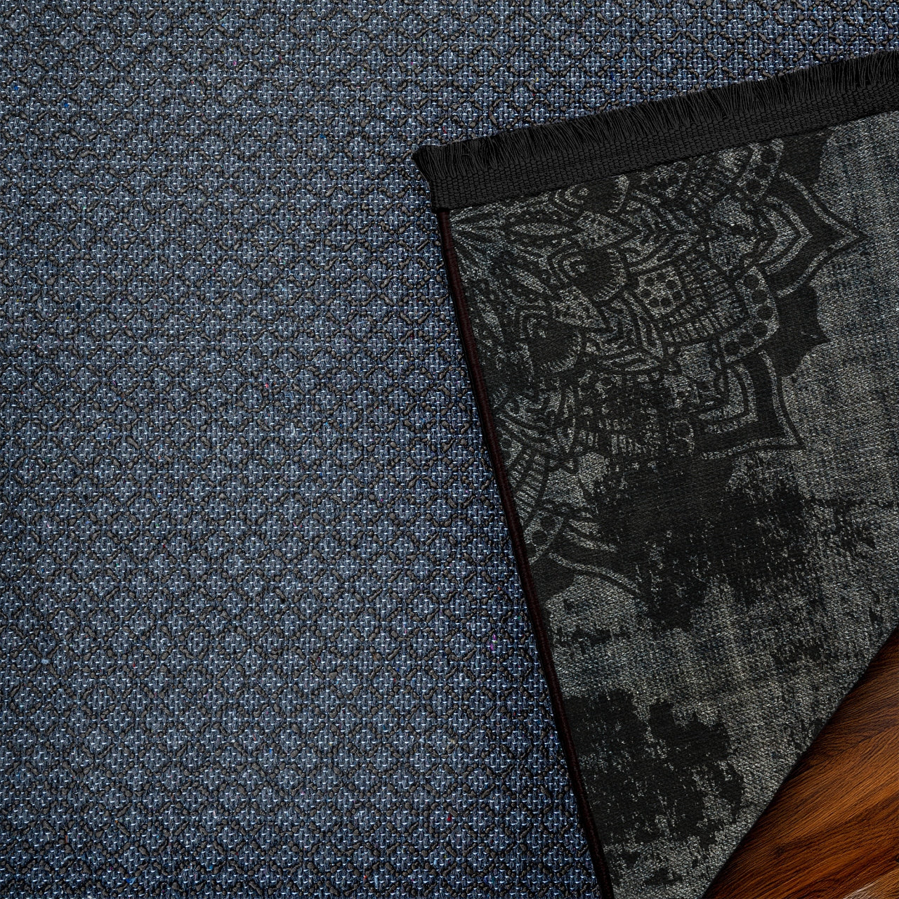 Mandala Desenli Kaymaz Tabanlı Yıkanabilir Halı