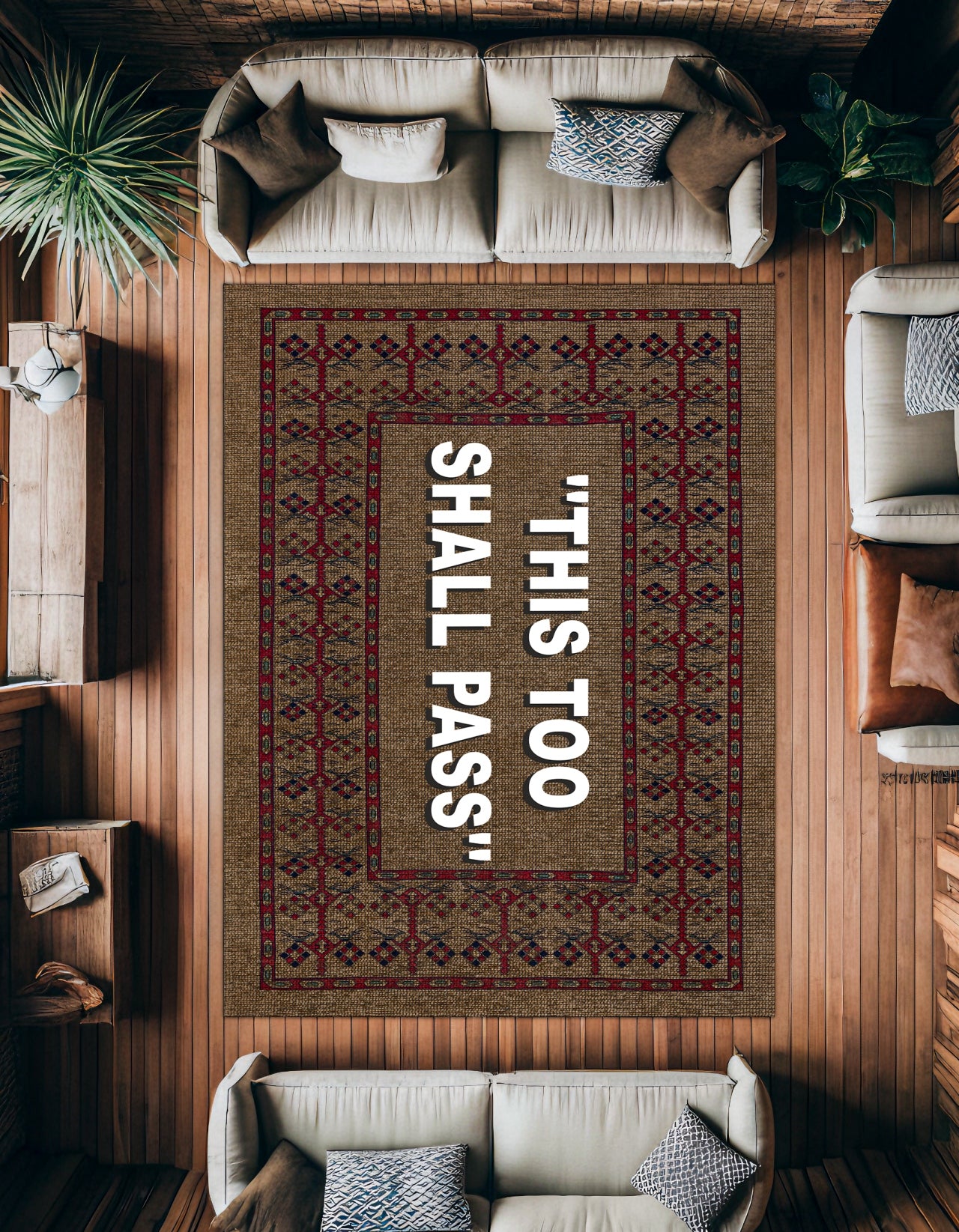 This To Shall Pass Kaymaz Tabanlı Yıkanabilir Halı