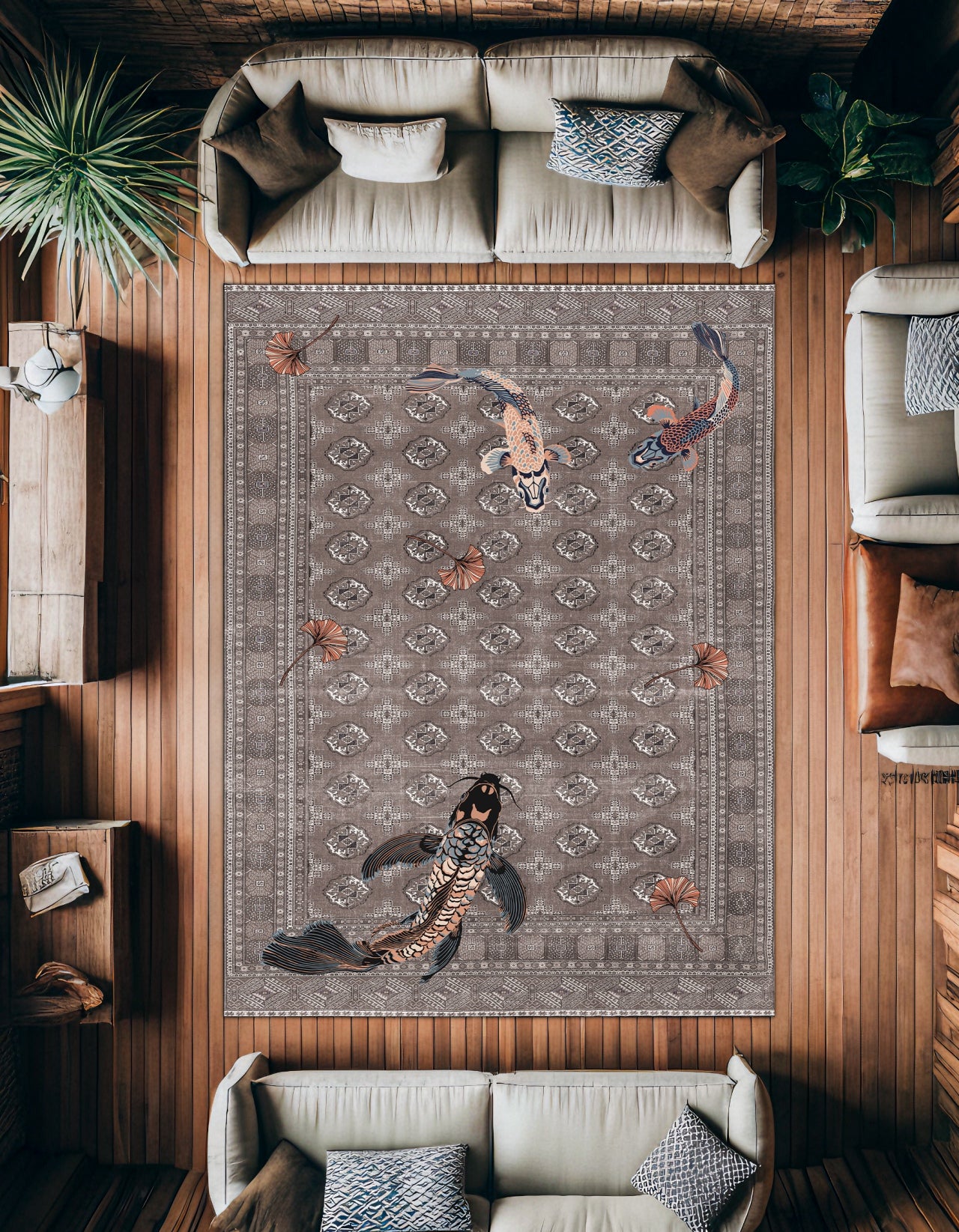 Mistik Koi Kaymaz Tabanlı Yıkanabilir Halı