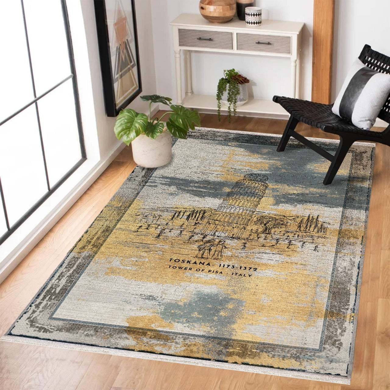 Pisa Kulesi Kaymaz Tabanlı Yıkanabilir Halı