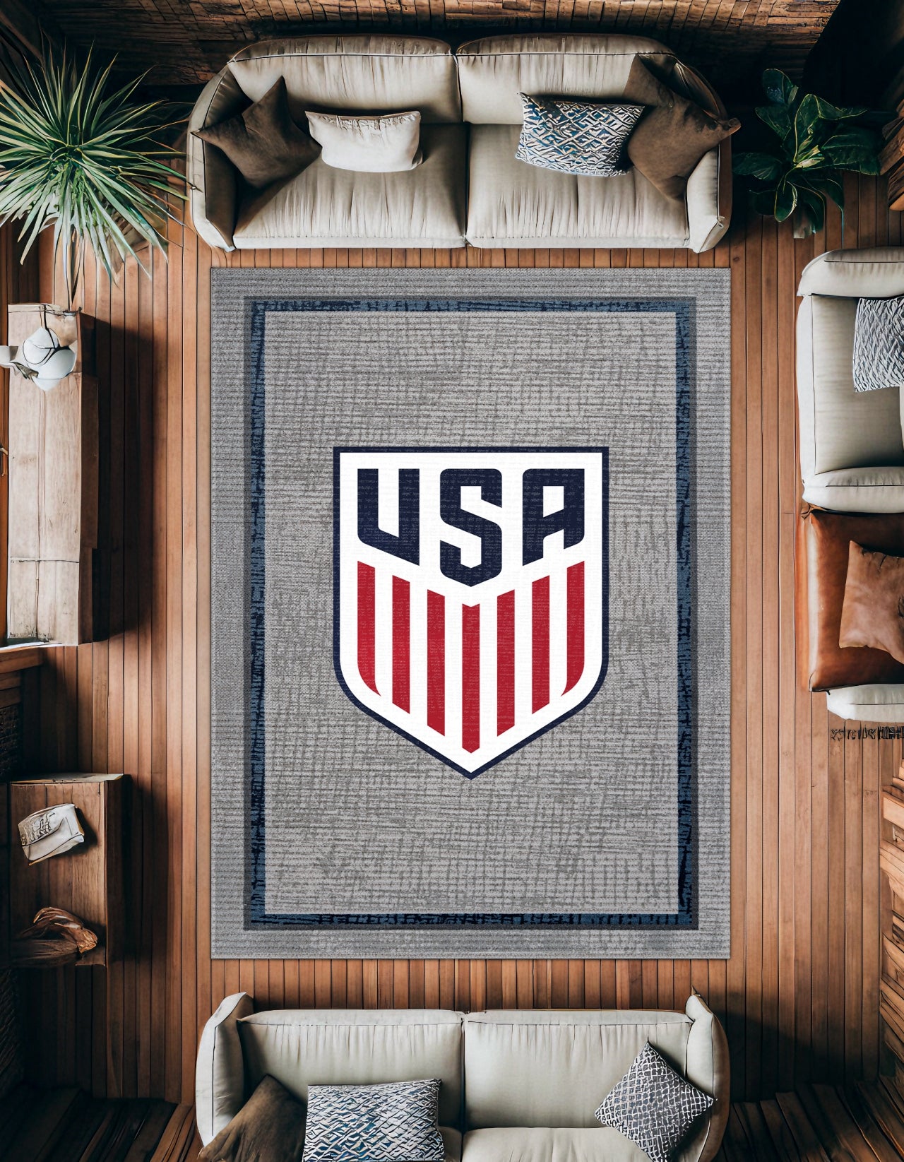 USA Futbol Temalı Yıkanabilir Kaymaz Tabanlı Halı