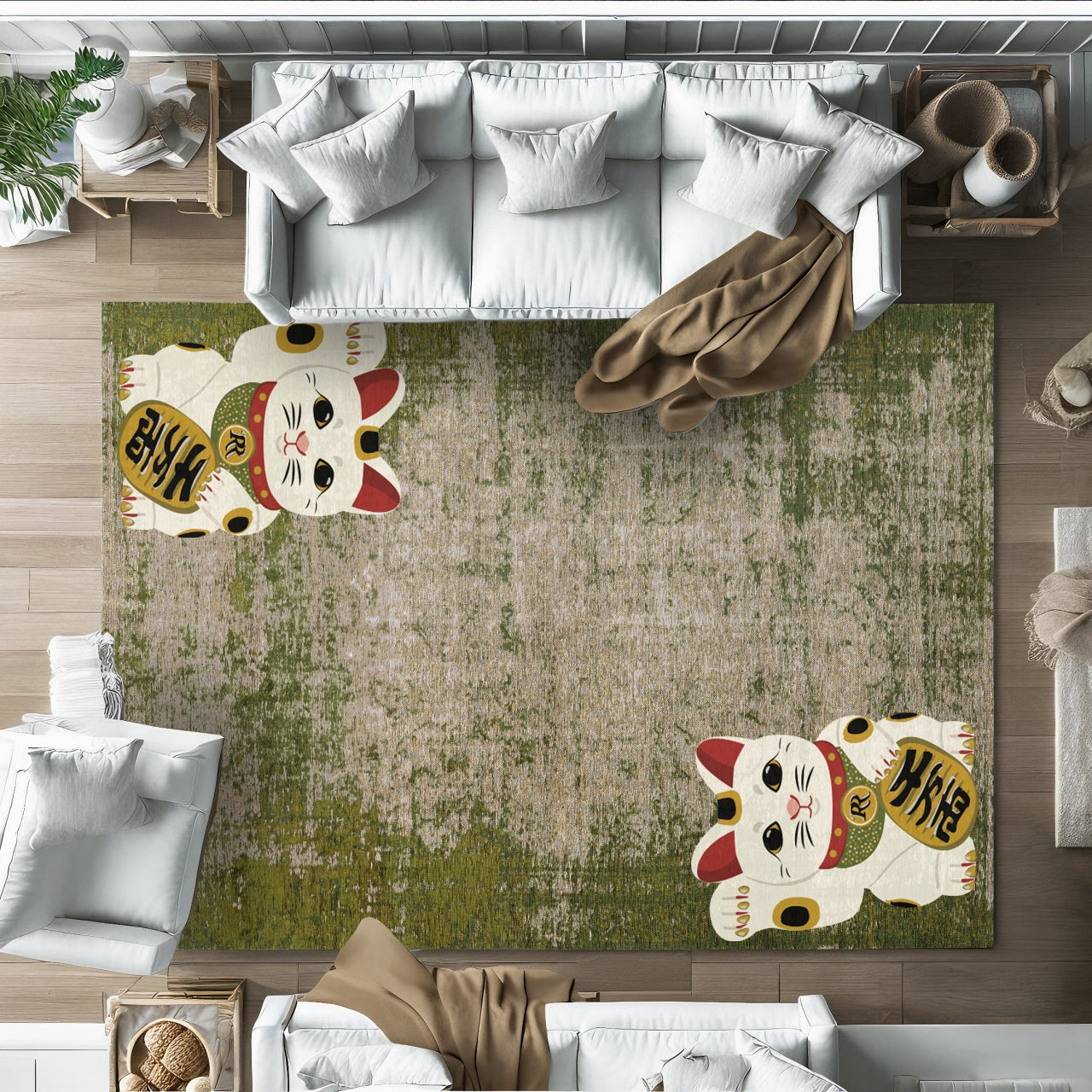 Lucky Maneki Kaymaz Tabanlı Yıkanabilir Halı