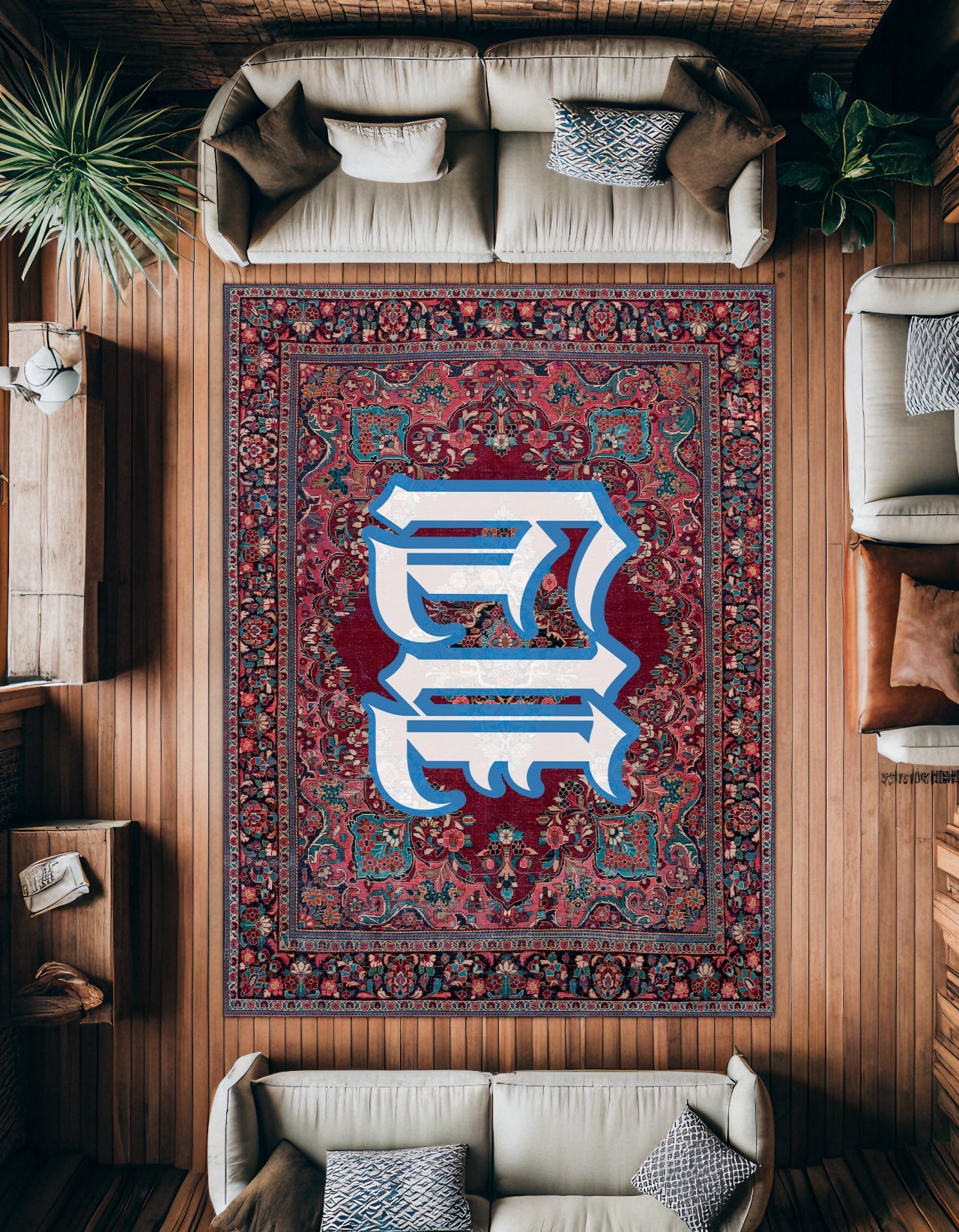 Etnik Grafiti Kaymaz Tabanlı Yıkanabilir Halı