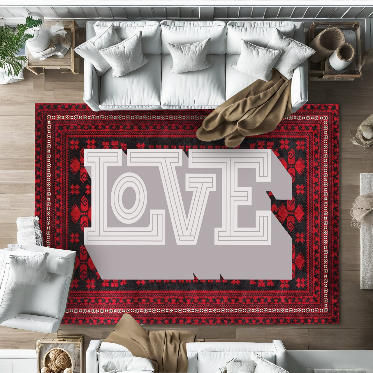 LOVE KIRMIZI Yıkanabilir Kaymaz Tabanlı Halı