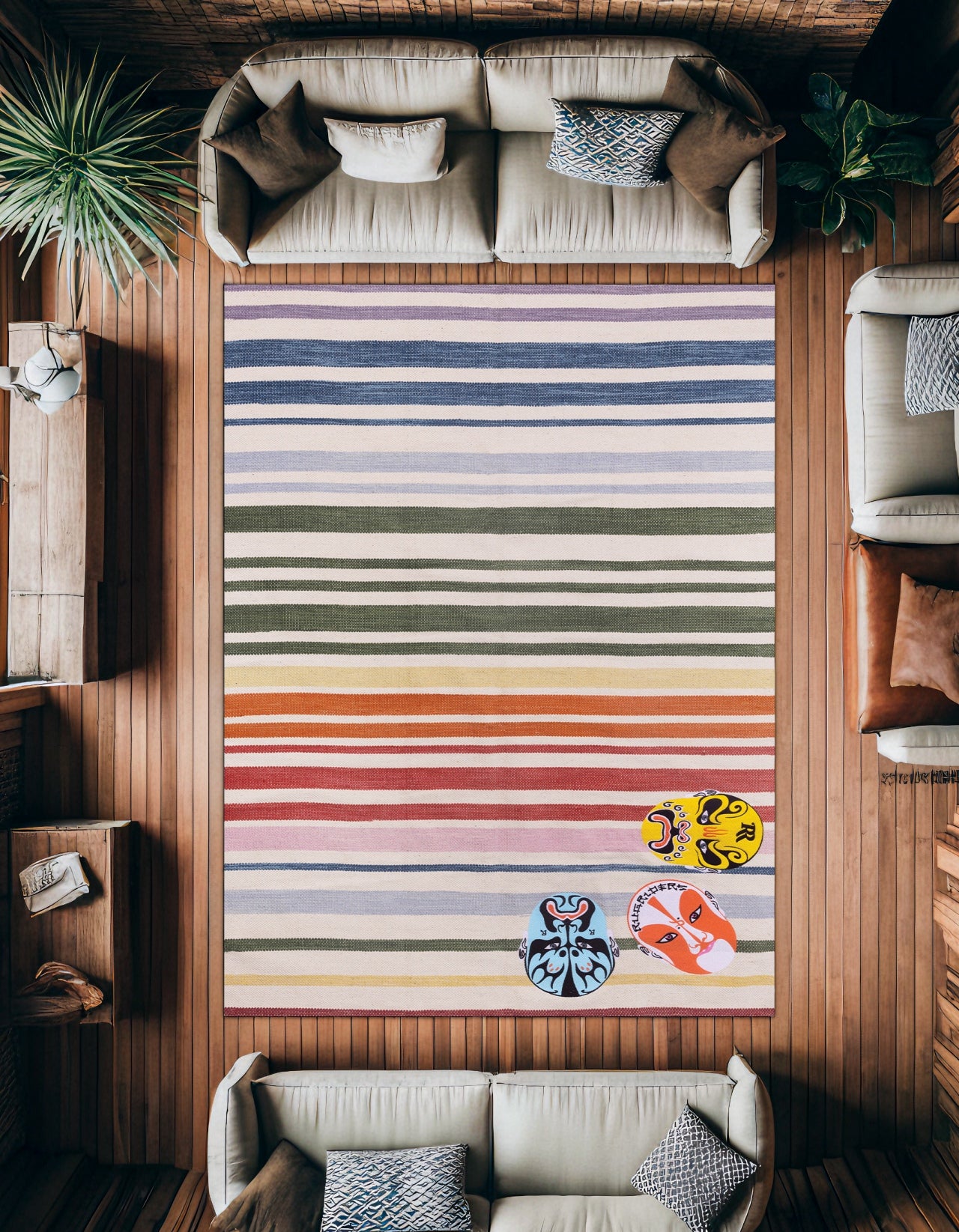 Carnaval Stripes Kaymaz Tabanlı Yıkanabilir Halı