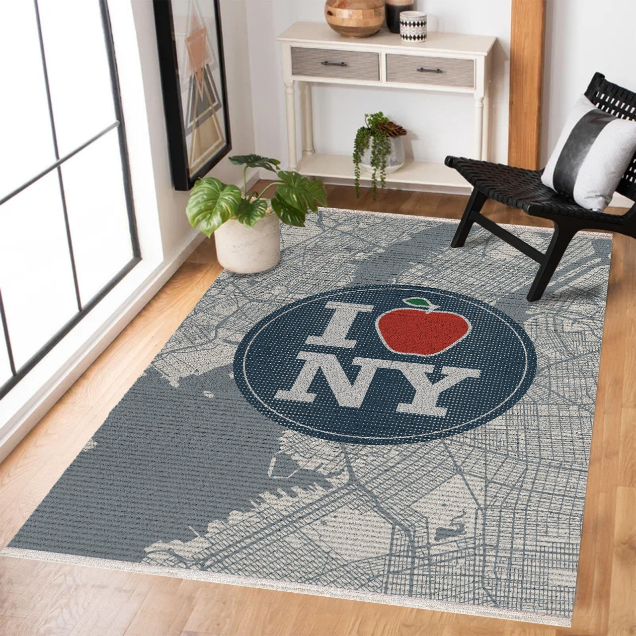 I Love New York Temalı Kaymaz Tabanlı Yıkanabilir Halı