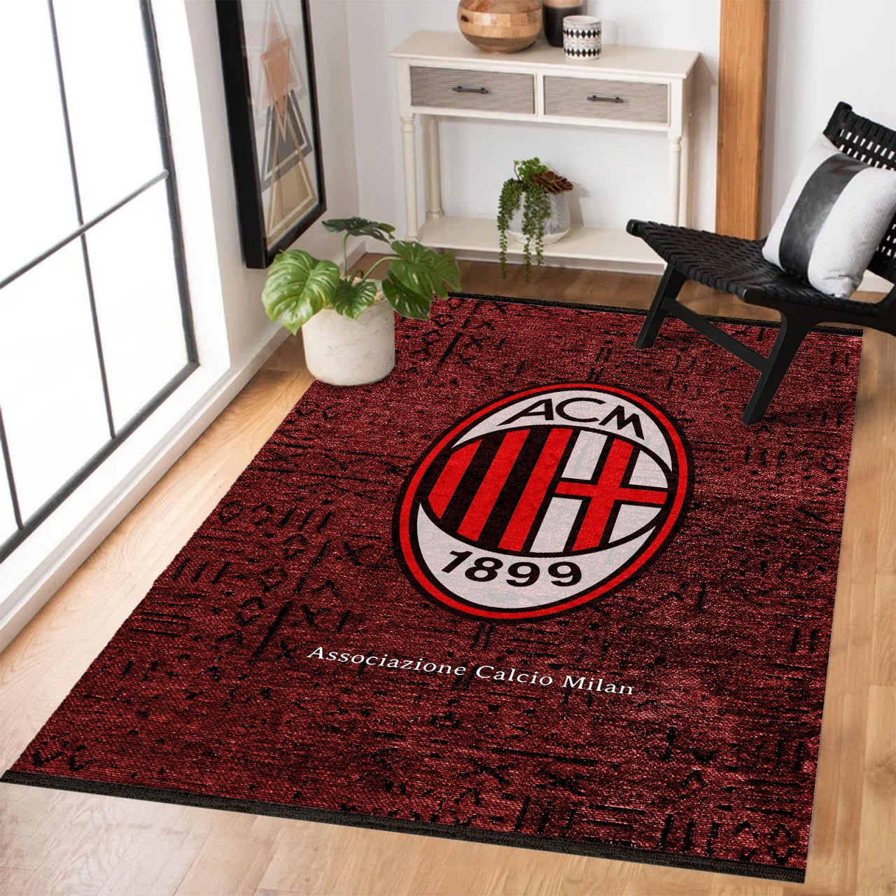 AC MILAN Kırmızı Detaylı Yıkanabilir Kaymaz Tabanlı Halı