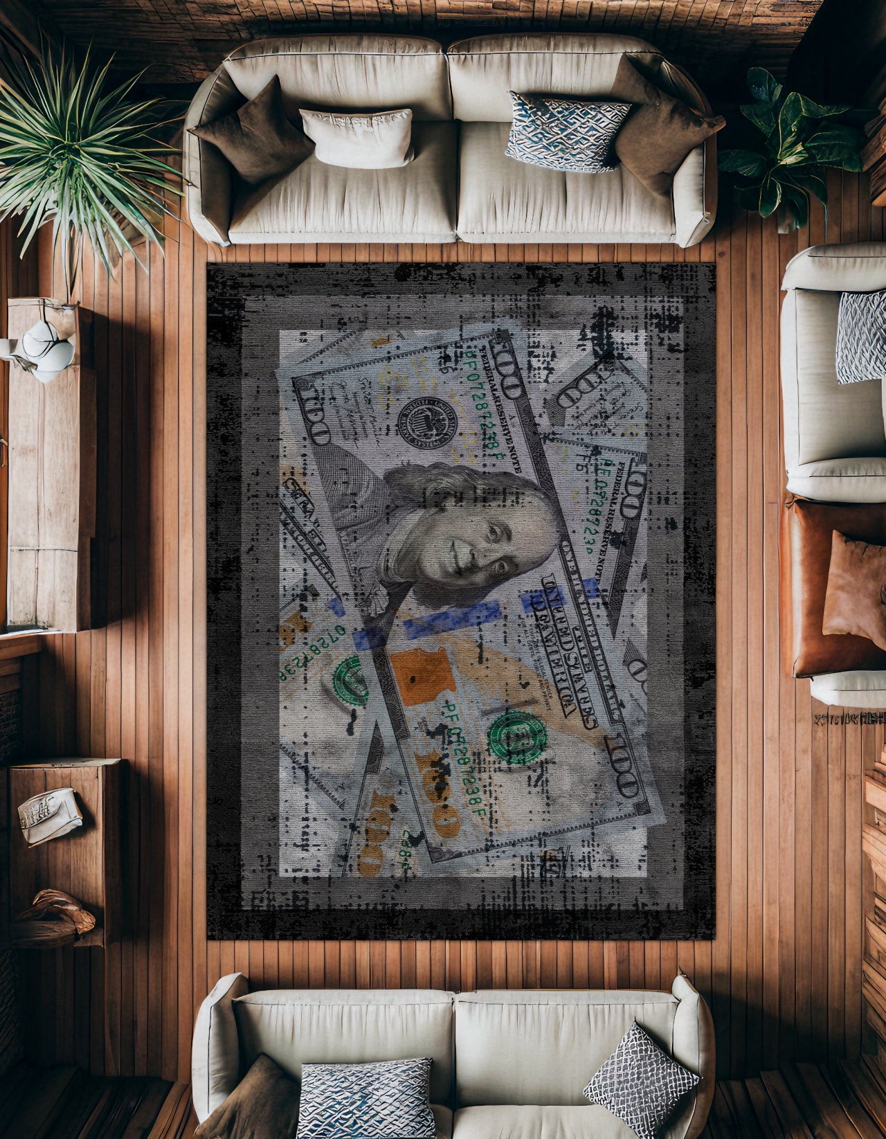 Dolar Desenli Kaymaz Tabanlı Yıkanabilir Halı