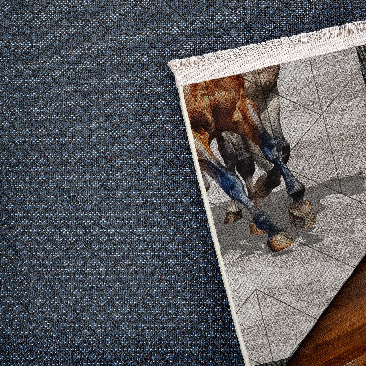 Koşan Atlar Kaymaz Tabanlı Yıkanabilir Halı