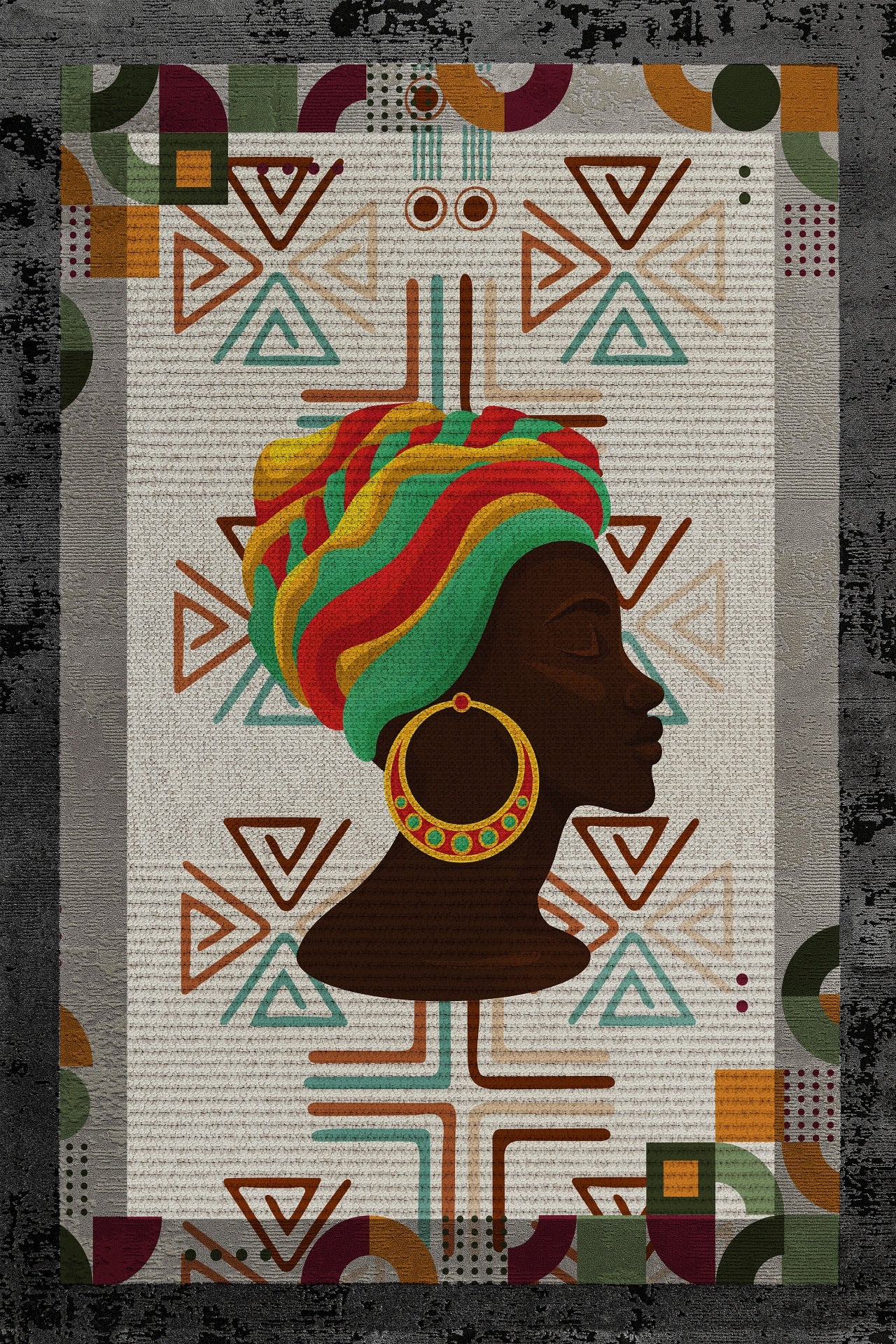 Geometrik Kadın Desenli Kaymaz Tabanlı Yıkanabilir Halı