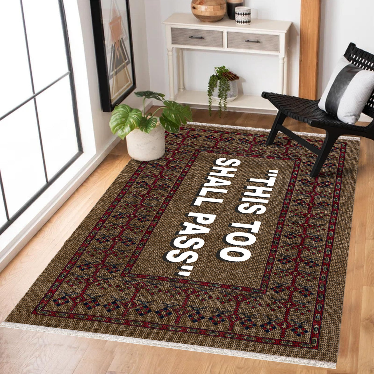 This To Shall Pass Kaymaz Tabanlı Yıkanabilir Halı