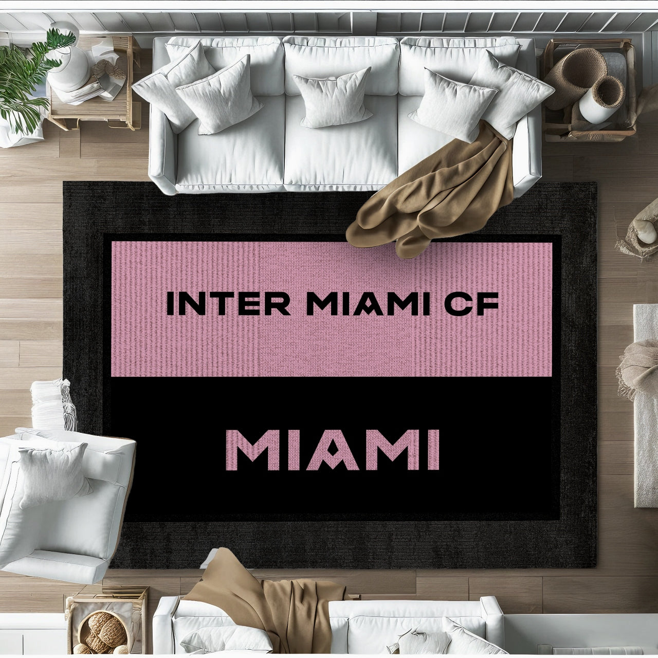 INTER MIAMI CF Pembe Detaylı Yıkanabilir Kaymaz Tabanlı Halı