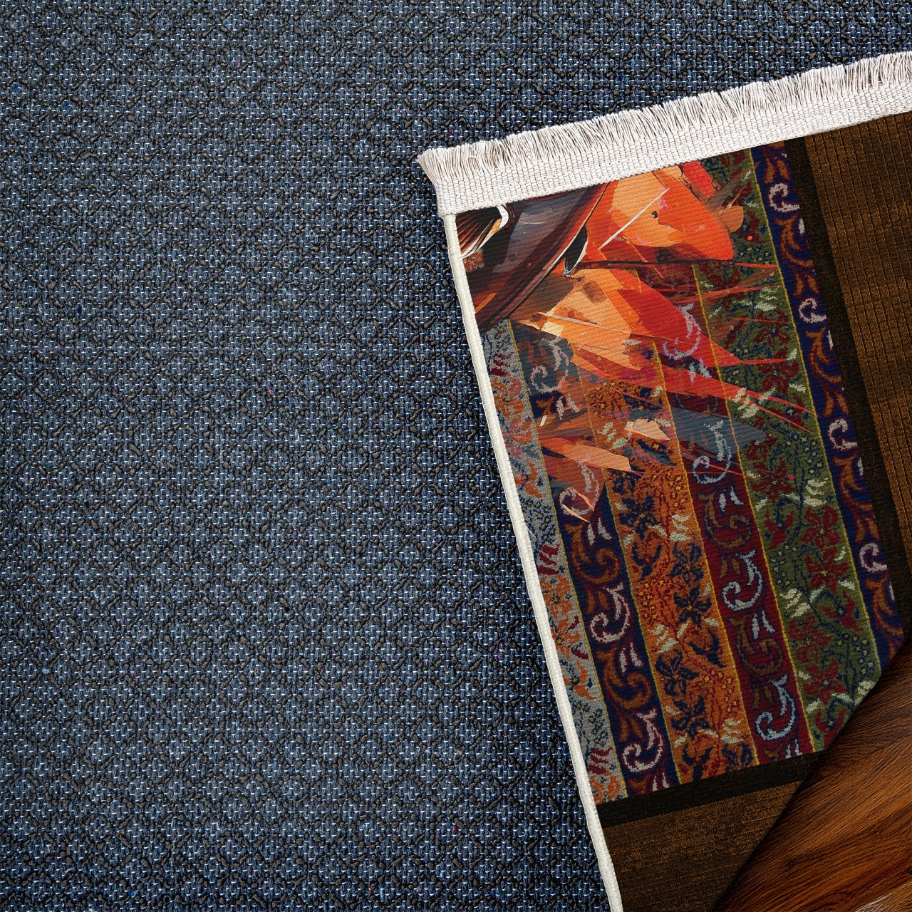 Etnik Desenli Balık Figürlü Kaymaz Tabanlı Yıkanabilir Halı