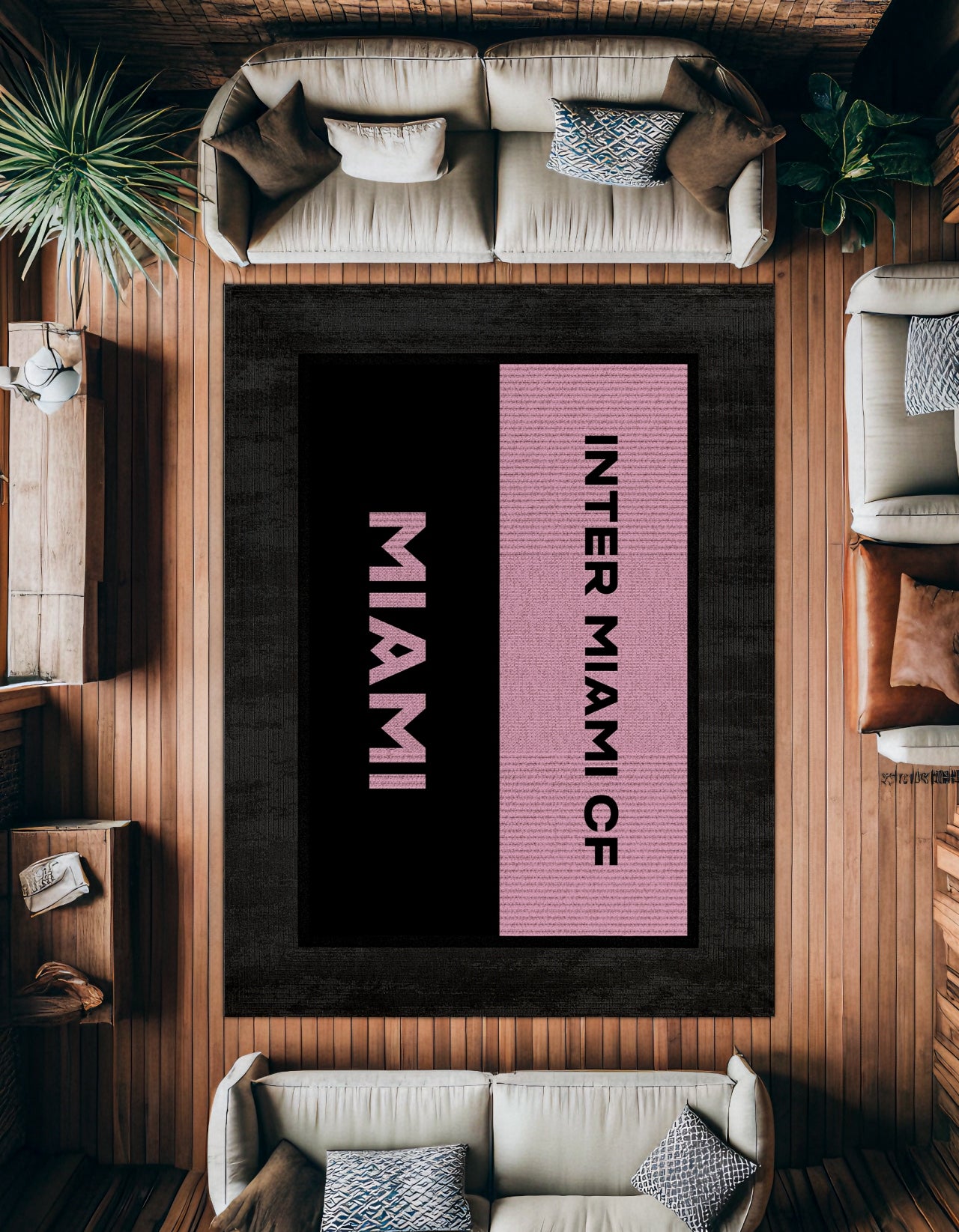 INTER MIAMI CF Pembe Detaylı Yıkanabilir Kaymaz Tabanlı Halı