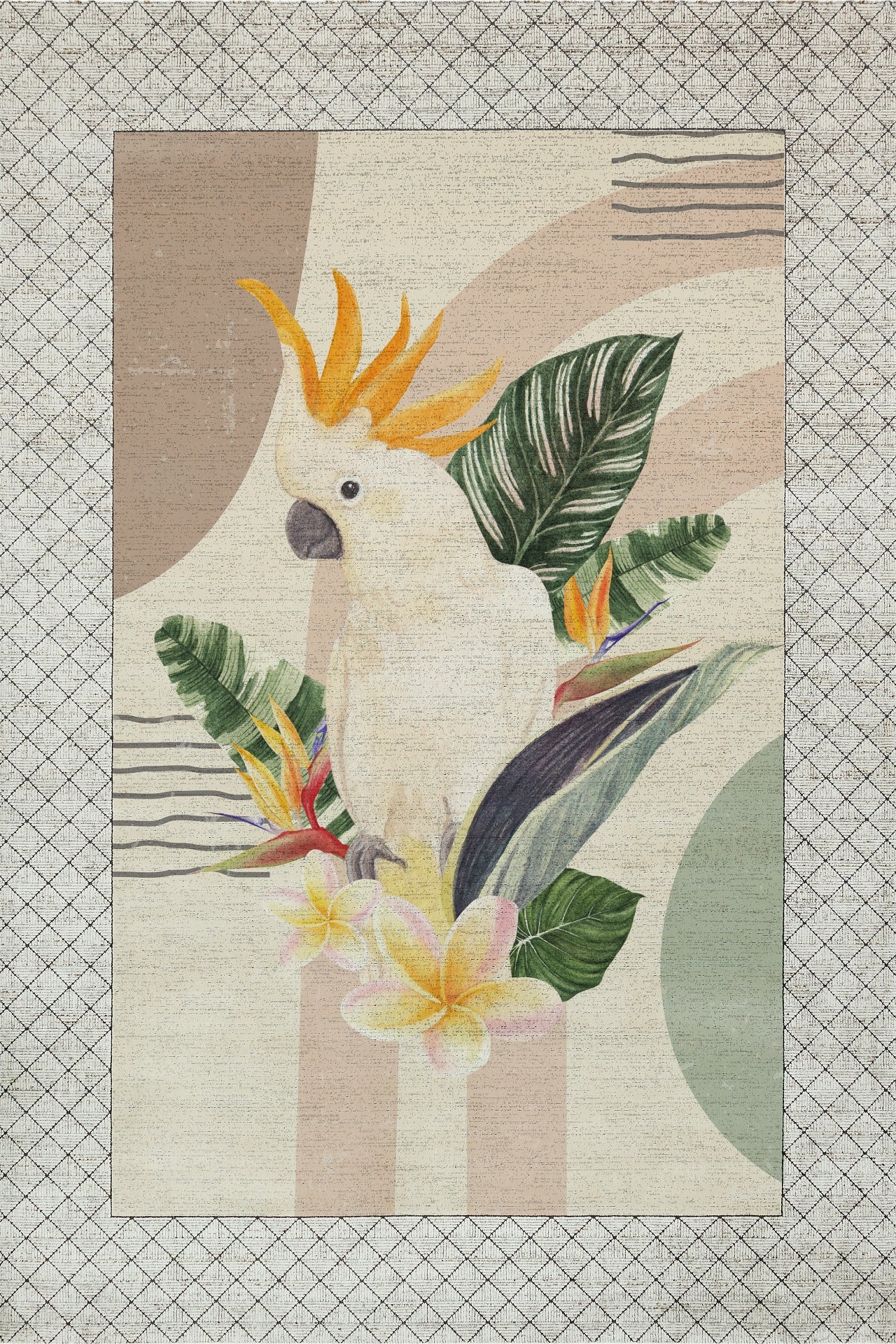 Papağan ve Çiçek Temalı Kaymaz Tabanlı Yıkanabilir Halı