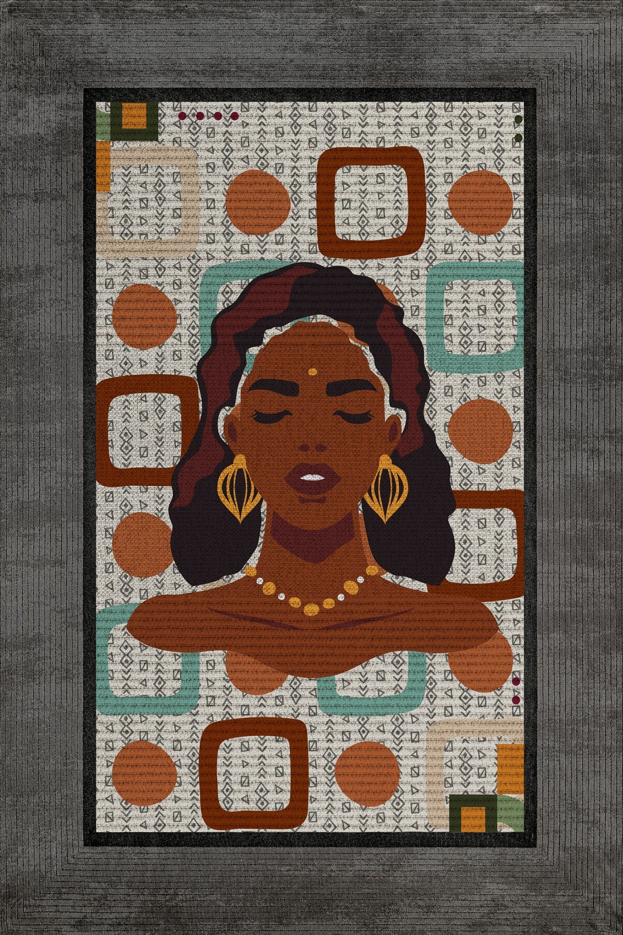 Geometrik Kadın Desenli Kaymaz Tabanlı Yıkanabilir Halı