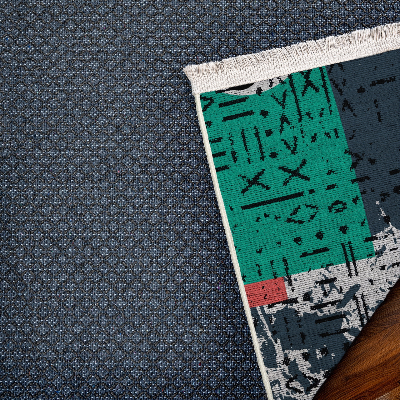 Soyut Desenli Kaymaz Tabanlı Yıkanabilir Halı