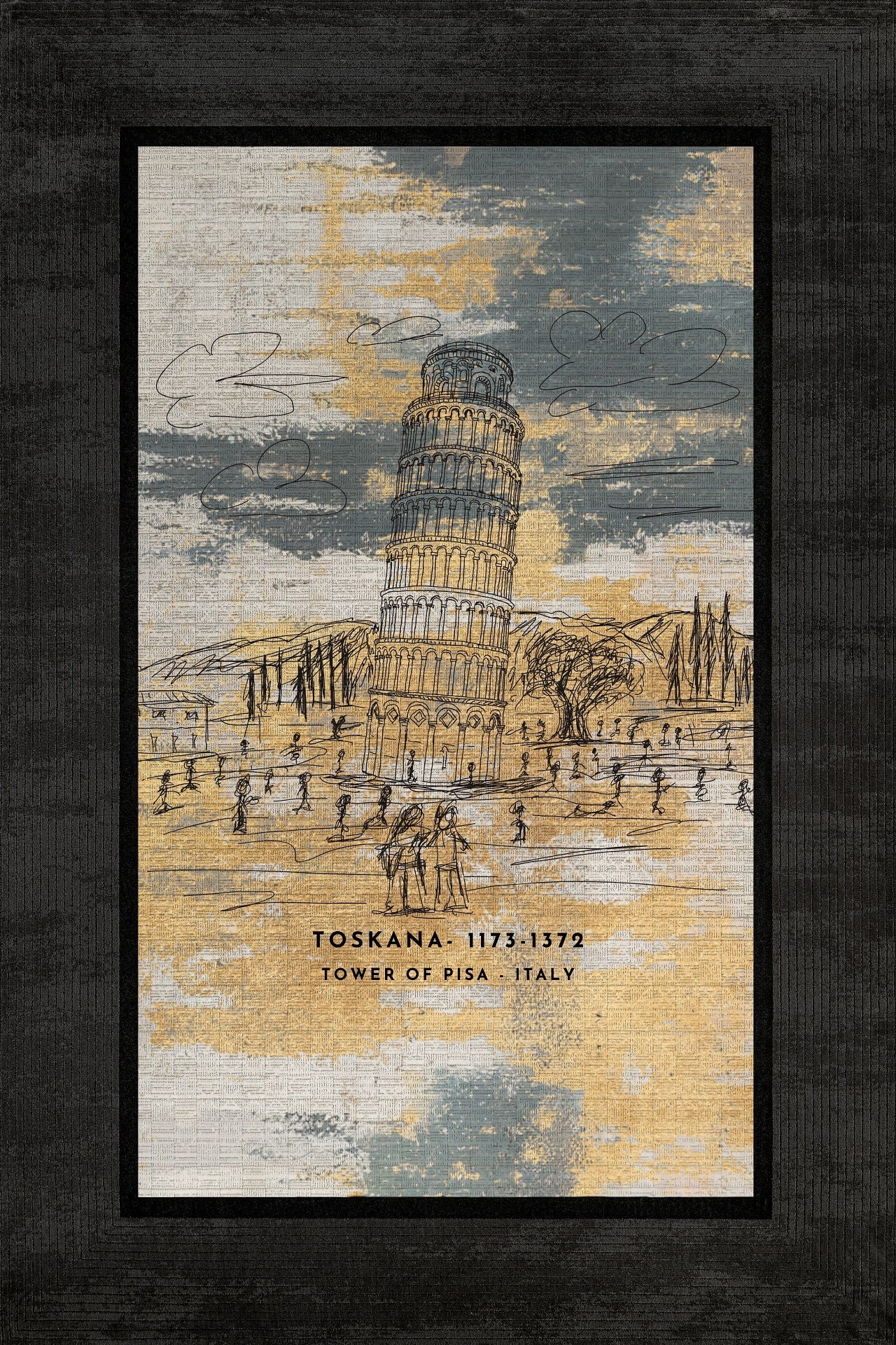 Italy-Toskana Pisa Kulesi Temalı Kaymaz Tabanlı Yıkanabilir Halı