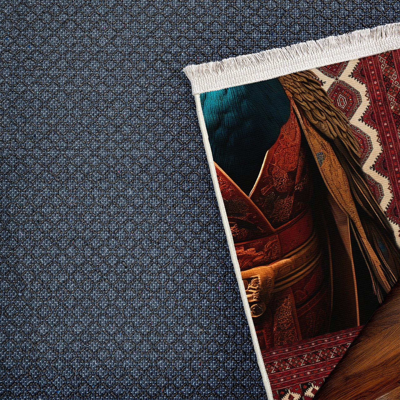 Tavus Kuşu Desenli Kaymaz Tabanlı Yıkanabilir Halı