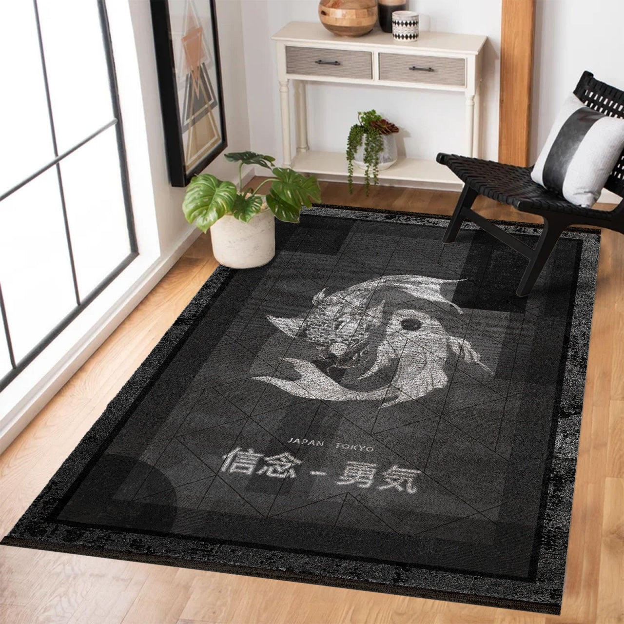 Koi Balıkları Kaymaz Tabanlı Yıkanabilir Halı