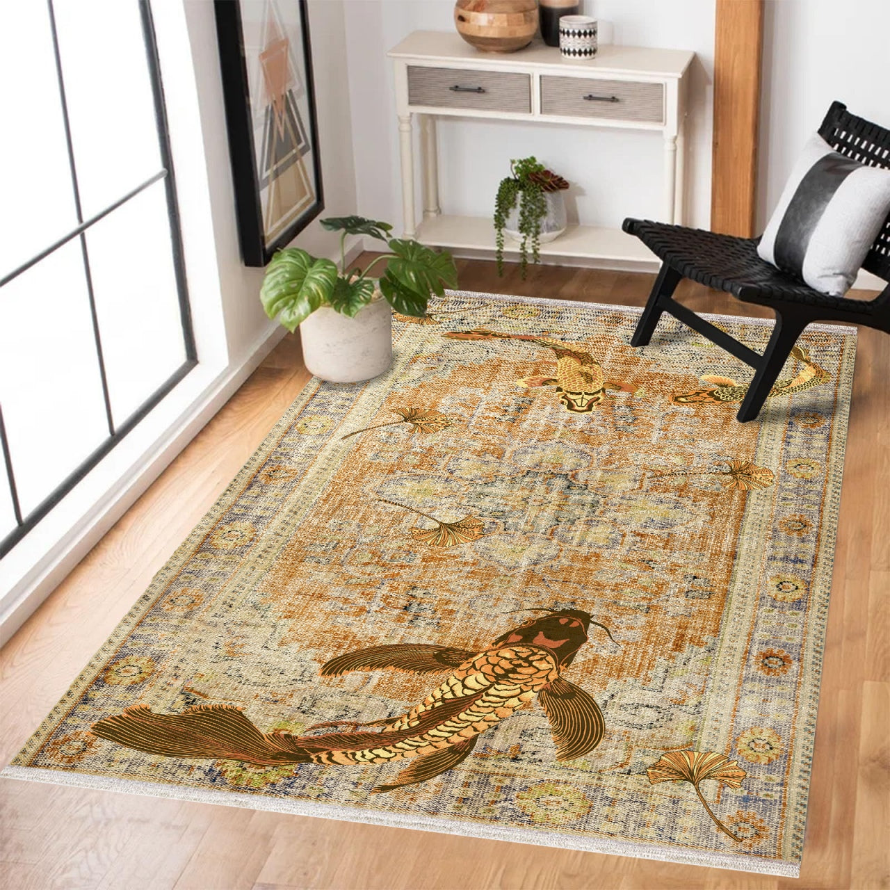 RUSTİK KOİ Yıkanabilir Kaymaz Tabanlı Halı